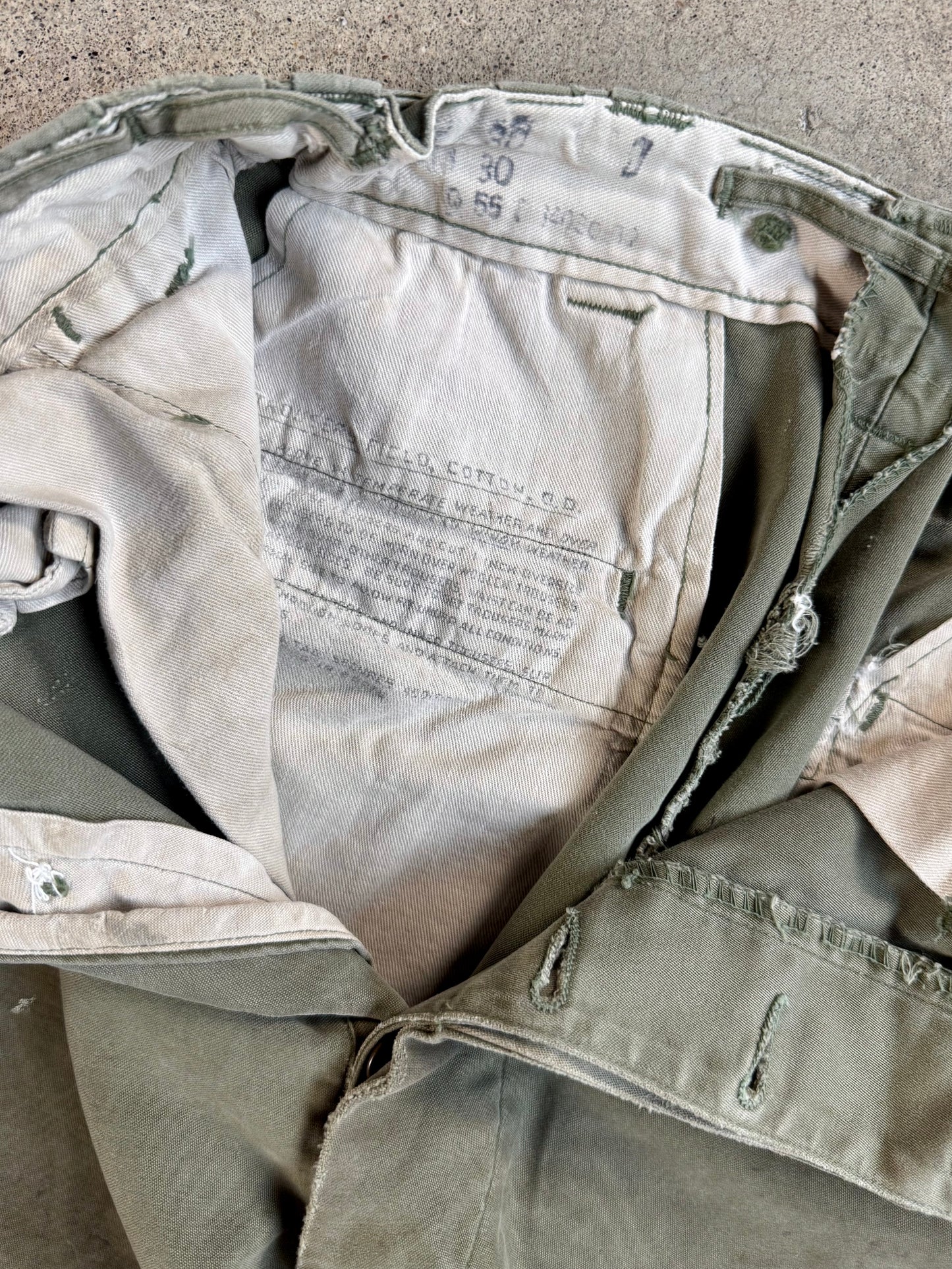 Vintage 1940s WW2 U.S. Military Distressed Cotton Field Trousers | Waist 30”