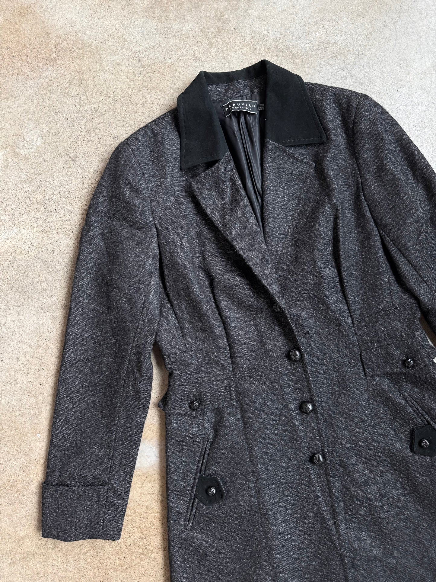 Vintage 1990s Peruvian Connection Charcoal Baby Alpaca Wool Coat | M/L