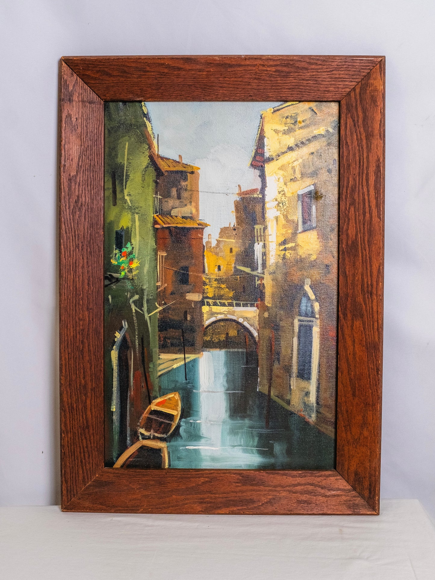 Framed Venice Landscape Oil on Canvas Painting