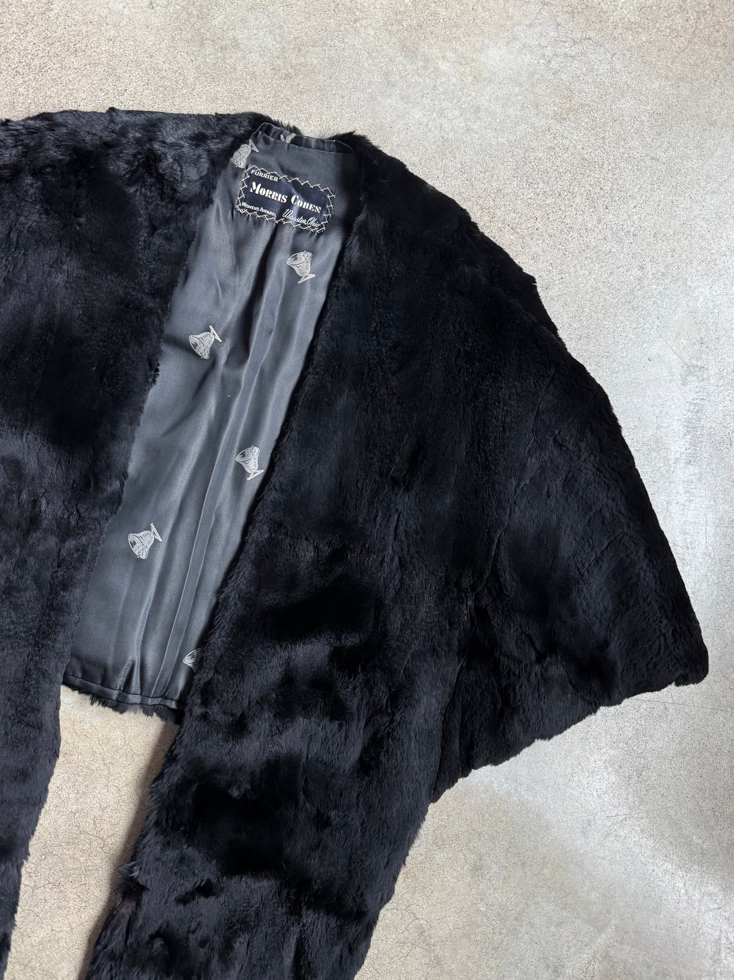 Vintage 1940s Morris Cohen Black Shaved Rabbit Fur Stole
