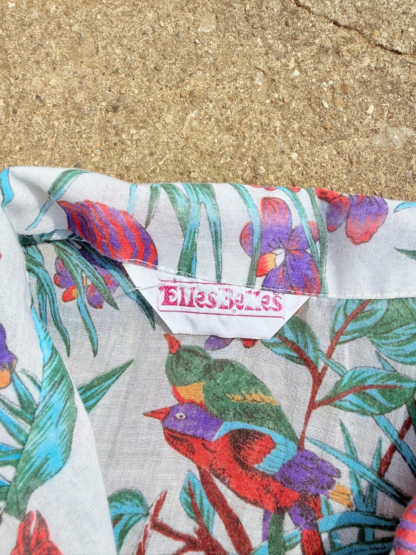Vintage Elles Belles Tropical Print Button Down Shirt | L-XL