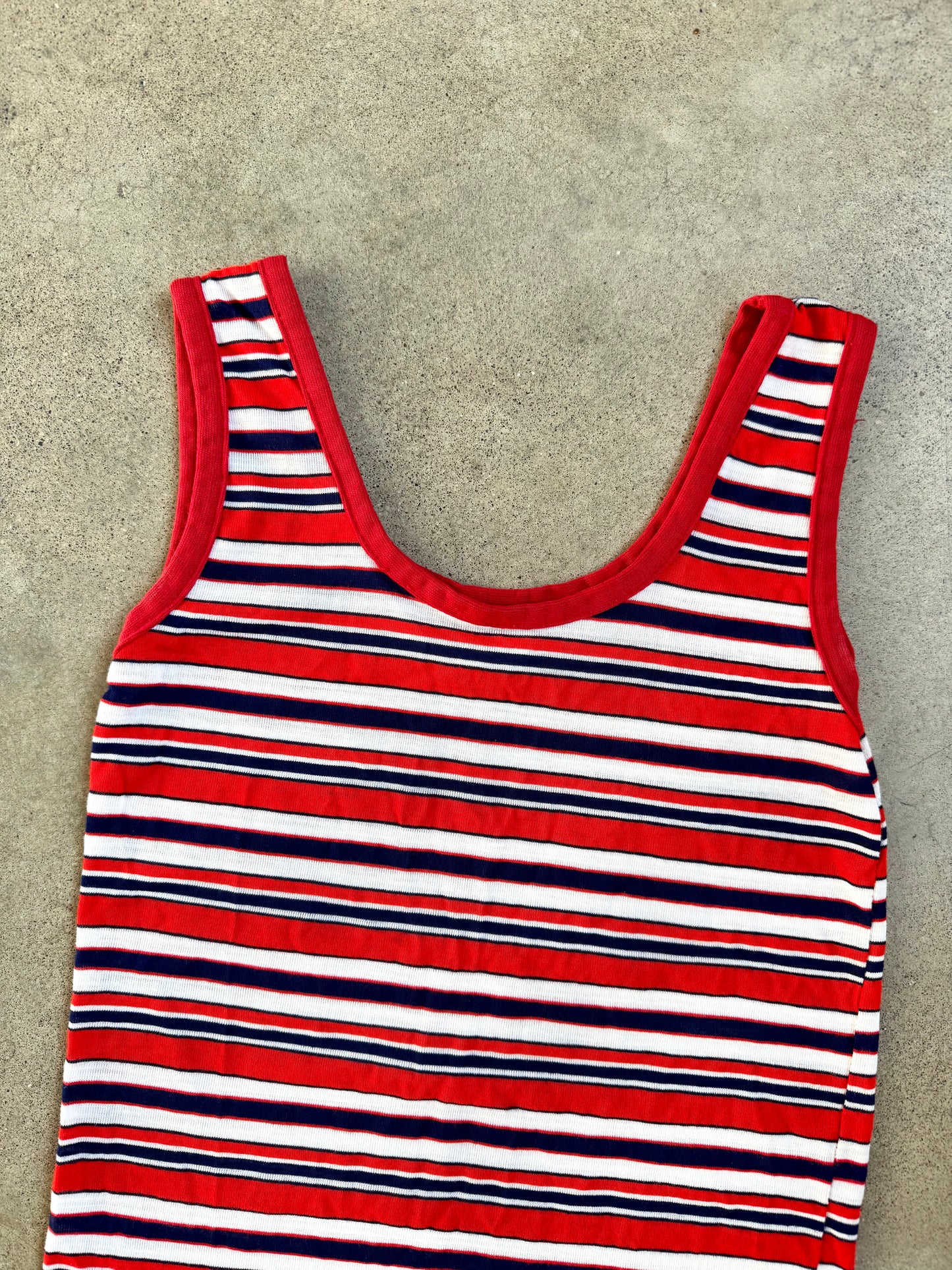 Vintage 1970s JR Fashion Red White & Blue Striped Tank Top | XS/S