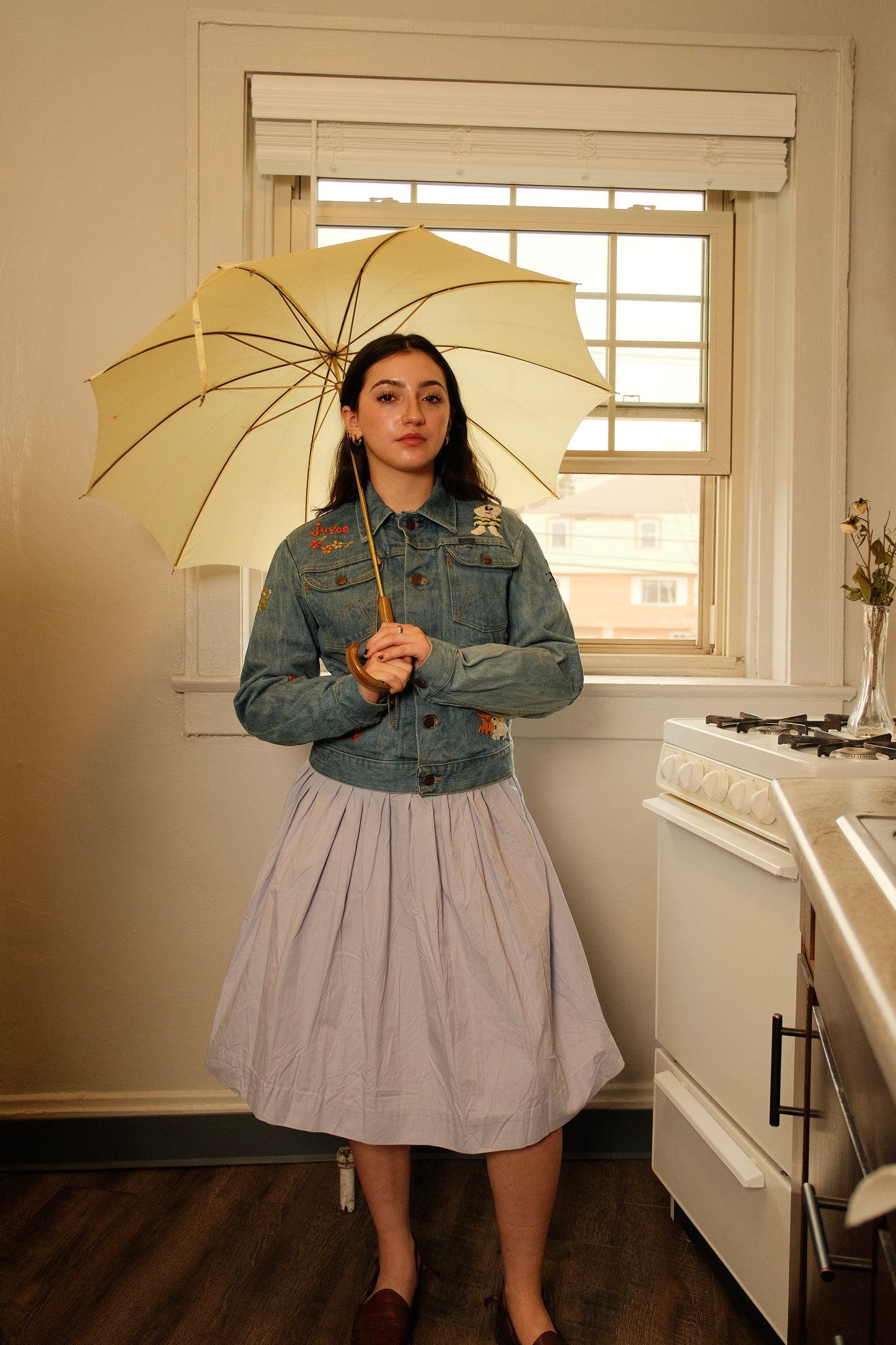 Vintage 1950s Lilac Pleated Cotton Circle Skirt | XS
