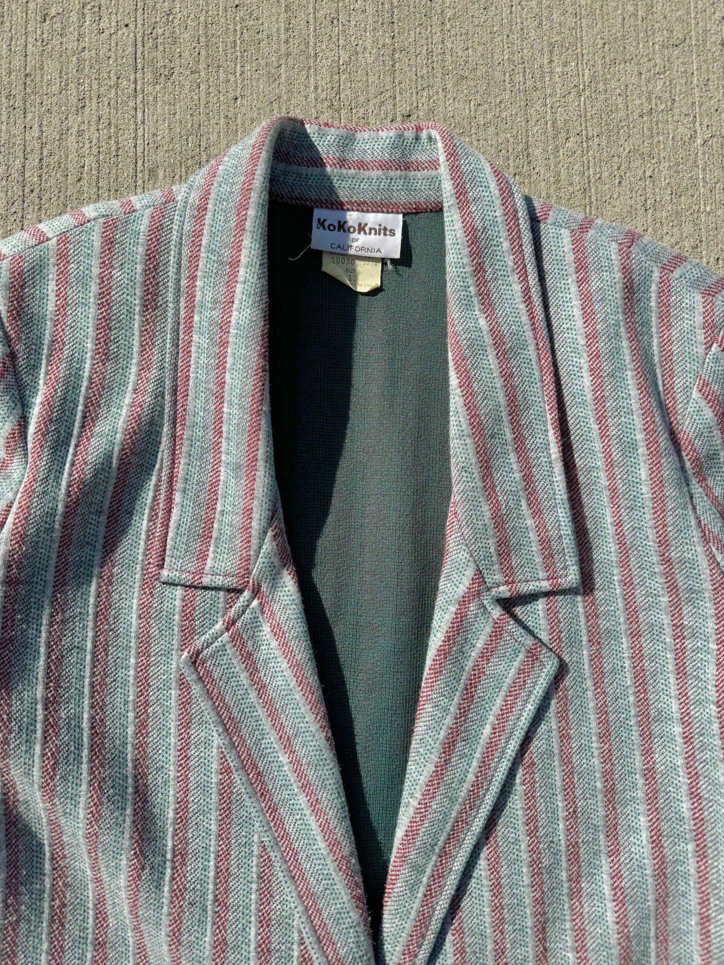 Vintage 1970s KoKo Knits Grey Striped Blazer | S/M