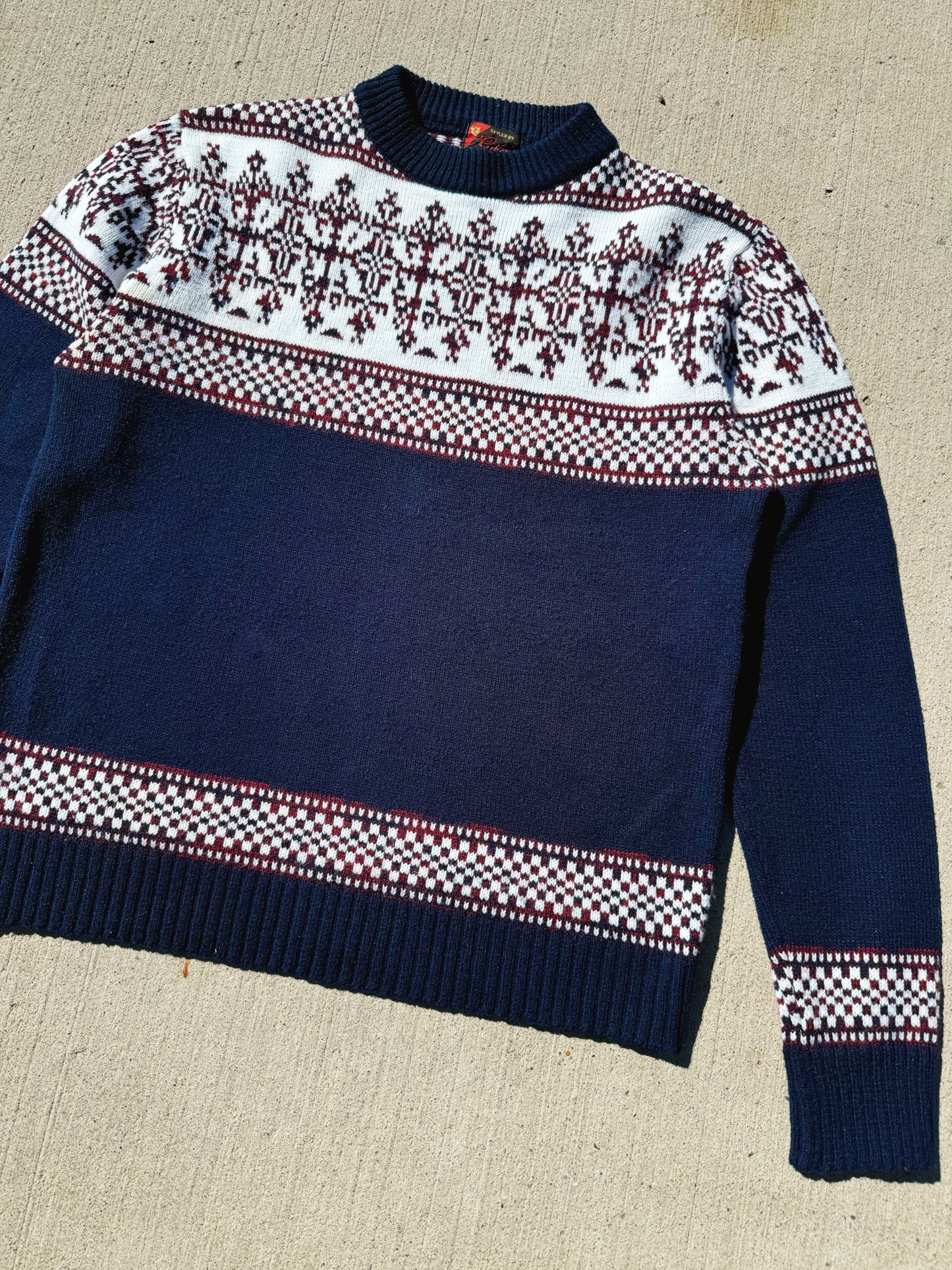 Vintage Cabot Navy Patterned Knit Sweater | L/XL