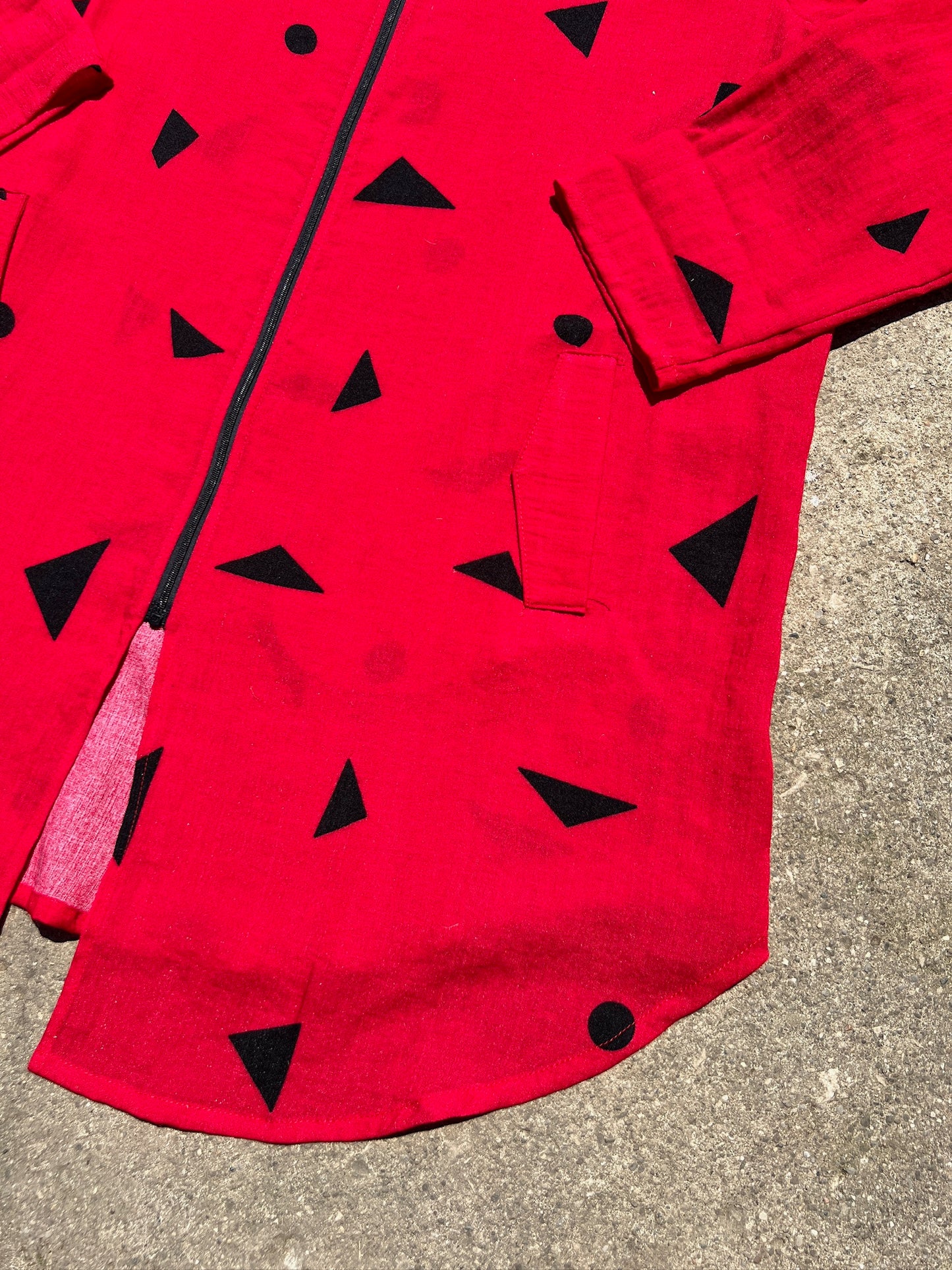 Fridaze Red Geometric Pattern Zip-Up Linen Jacket | L/XL