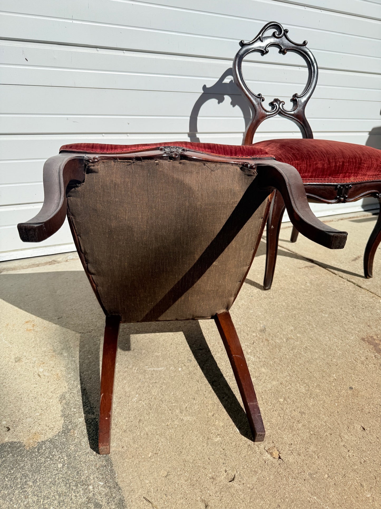 Antique 1900s Red Velvet Carved Rosewood Balloon Back Chairs | Set of 2