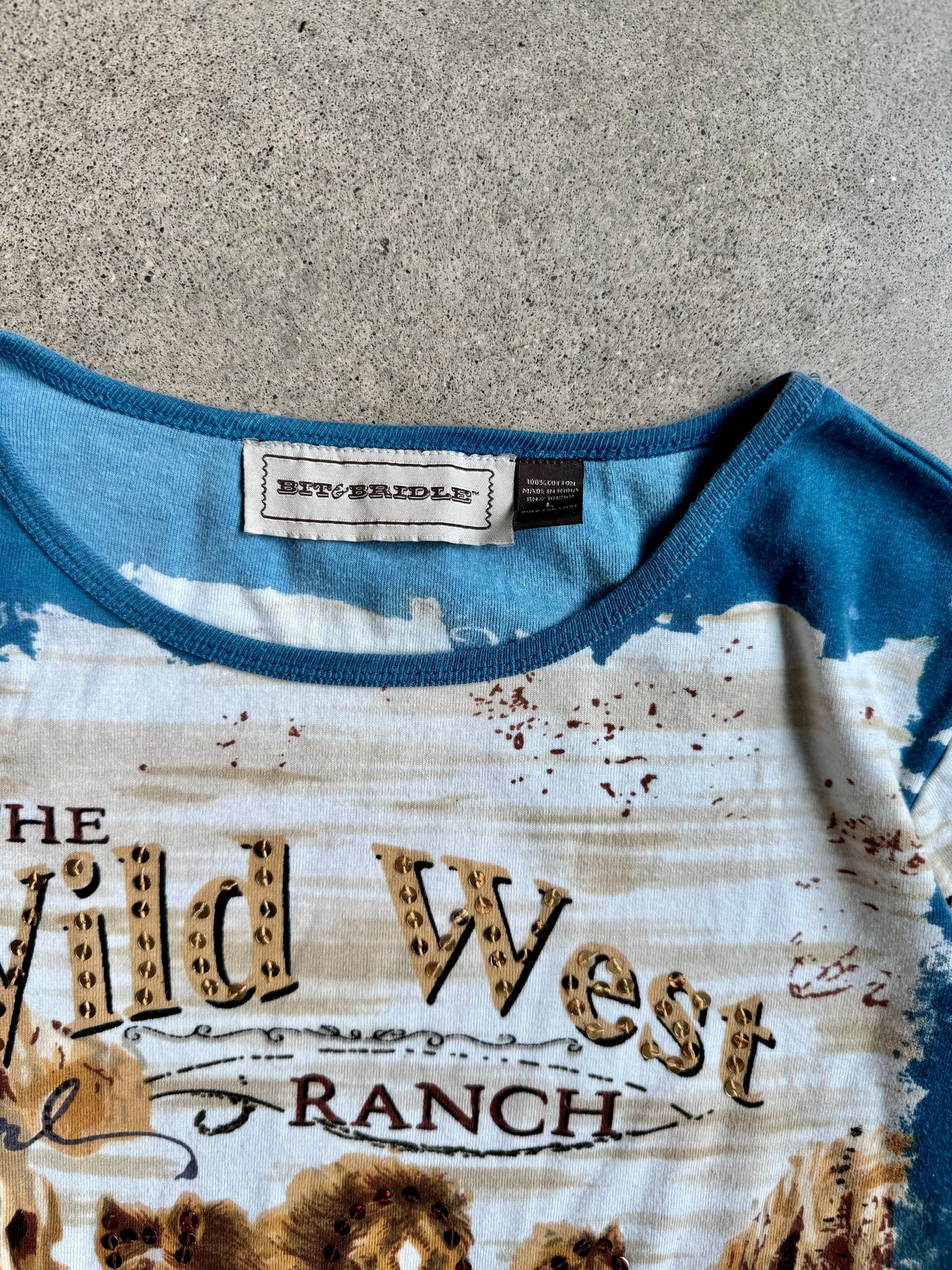 2000s Bit & Bridle Wild West Sequin Graphic Top | Large