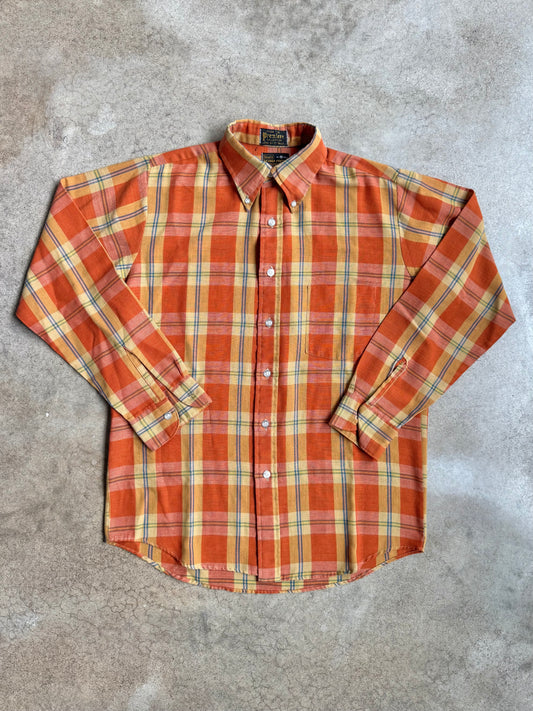 Vintage 1950s Sears Perma-Prest Orange Plaid Button-Down Shirt | Medium