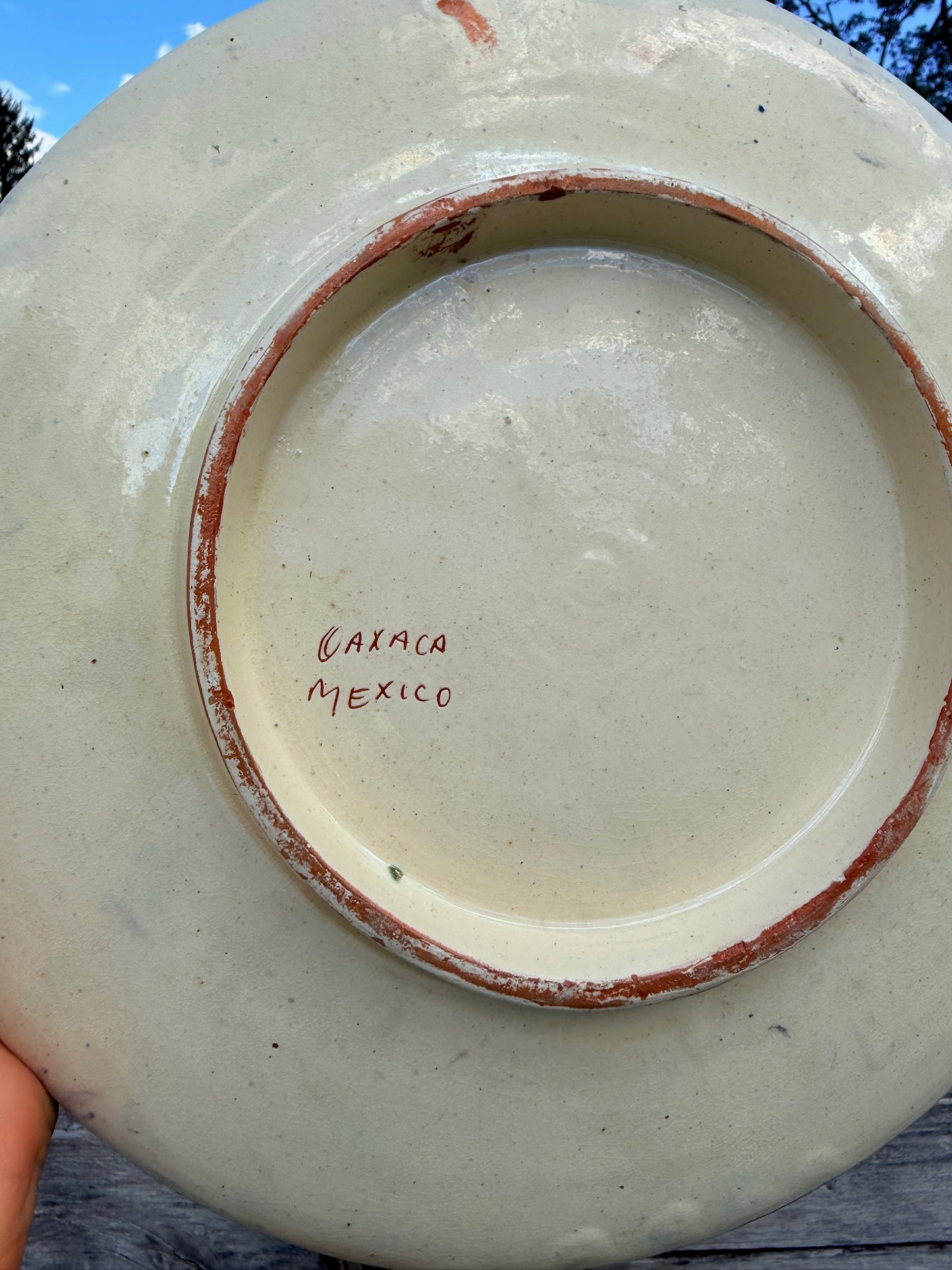 Vintage 1940s Terracotta Oaxaca Mexico Hand-Painted Floral Plate