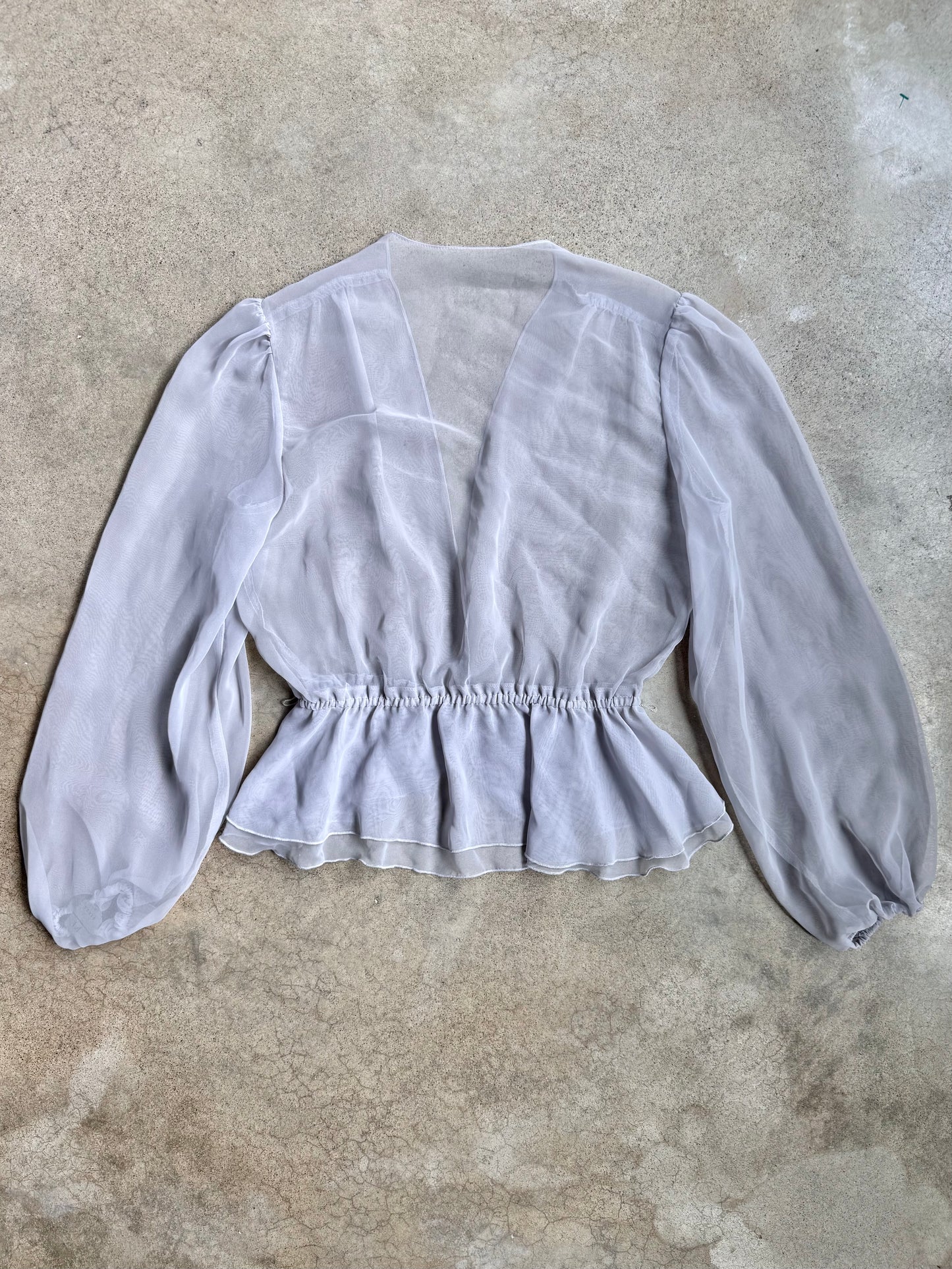 Vintage JCPenney Grey Sheer Chiffon Deep V-Neck Top | M/L
