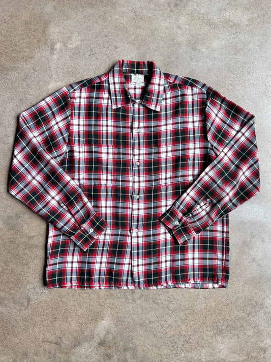 Vintage 1950s L.L. Bean Red & Black Plaid Cotton Button-Up Shirt | Large
