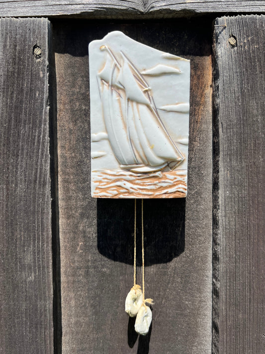 Vintage 1950s Porcelain Sailboat Wall Pocket