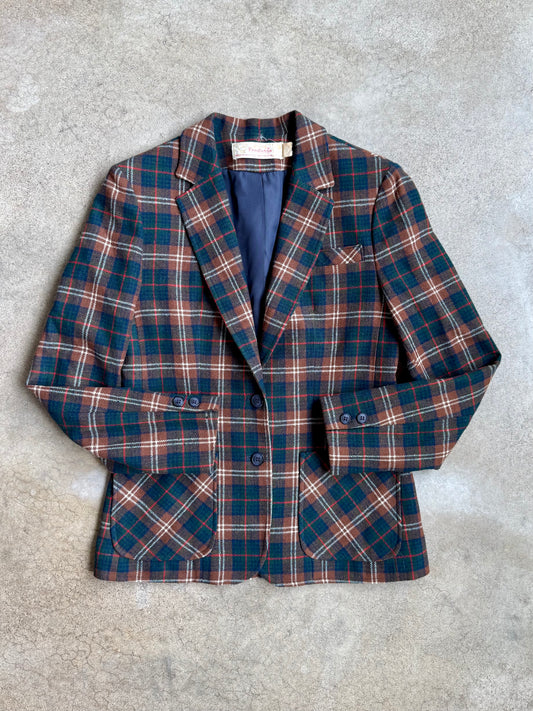 Vintage 1970s Young Pendleton Plaid Wool Blazer | XS