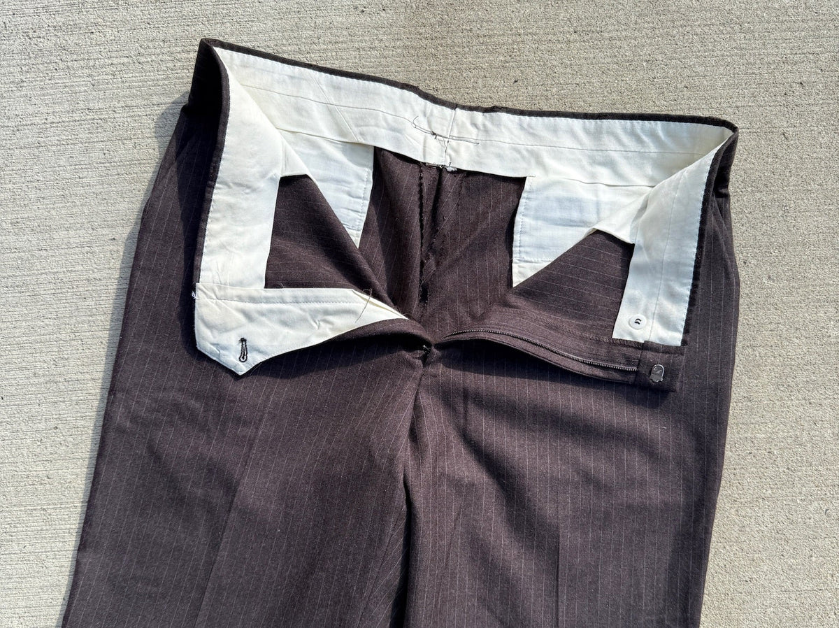 Vintage Charcoal Grey Pinstripe Wool Trousers | Waist 38”