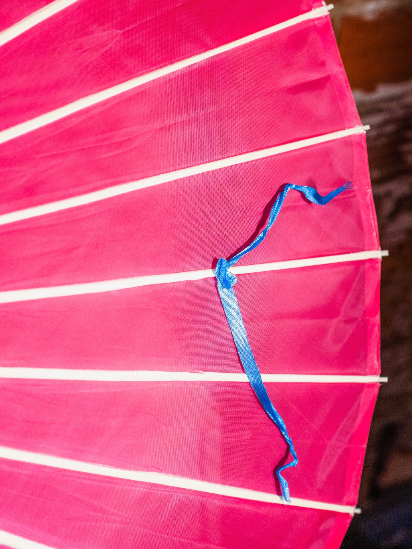 Vintage Asian Bamboo Pink Floral Hand-Painted Parasol