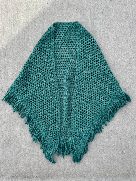 Vintage Handmade Green Crochet Shawl
