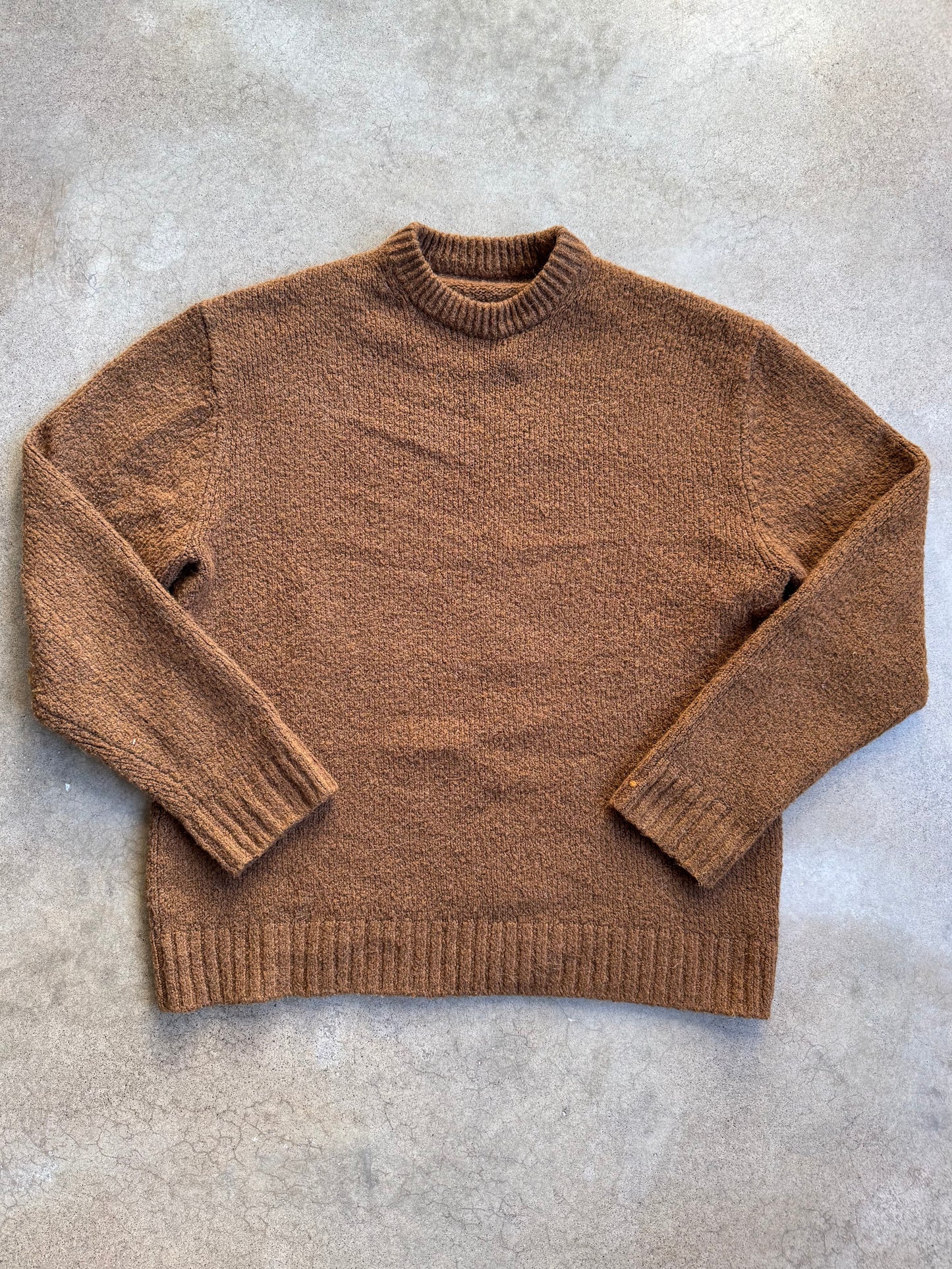 Vintage 1980s Brown Wool Knit Crewneck Sweater | Large