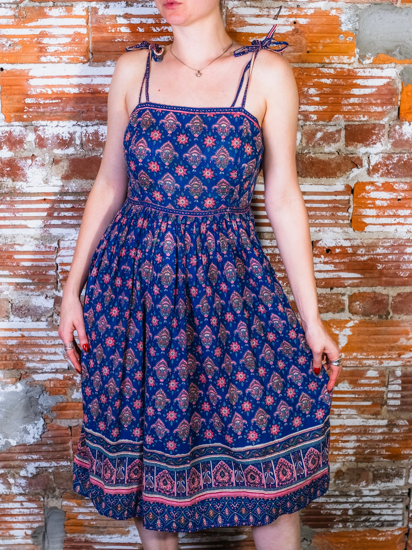 Vintage 1970s Adini Indian Block Print Cotton Gauze Summer Dress | XS