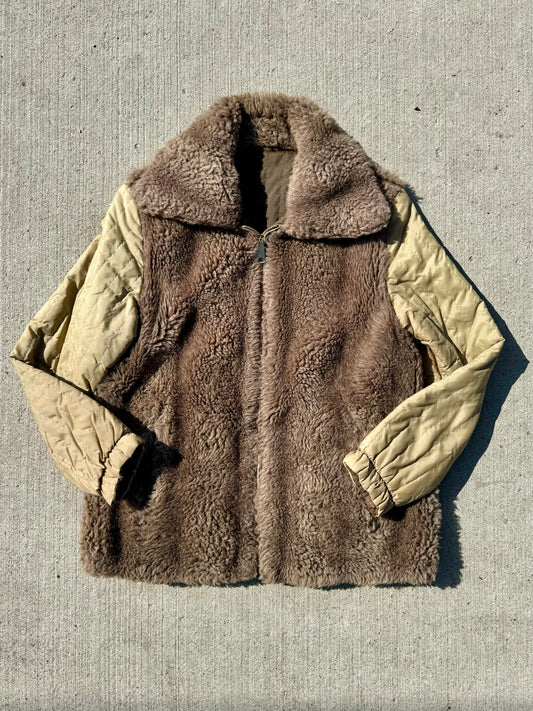 Vintage 1970s Military Style Reversible Faux Fur Quilted Jacket | Medium