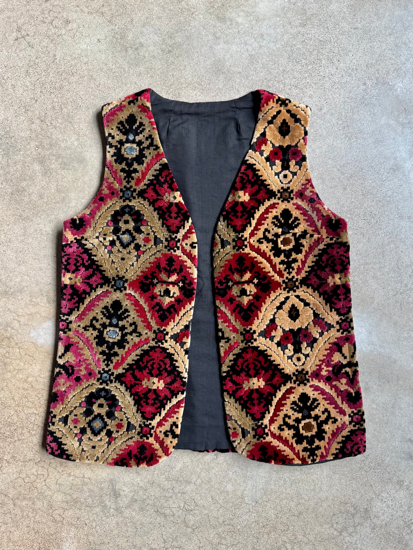 Vintage 1960s Handmade Velvet Carpet Tapestry Vest | S/M