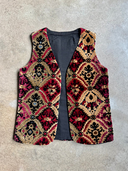 Vintage 1960s Handmade Velvet Carpet Tapestry Vest | S/M