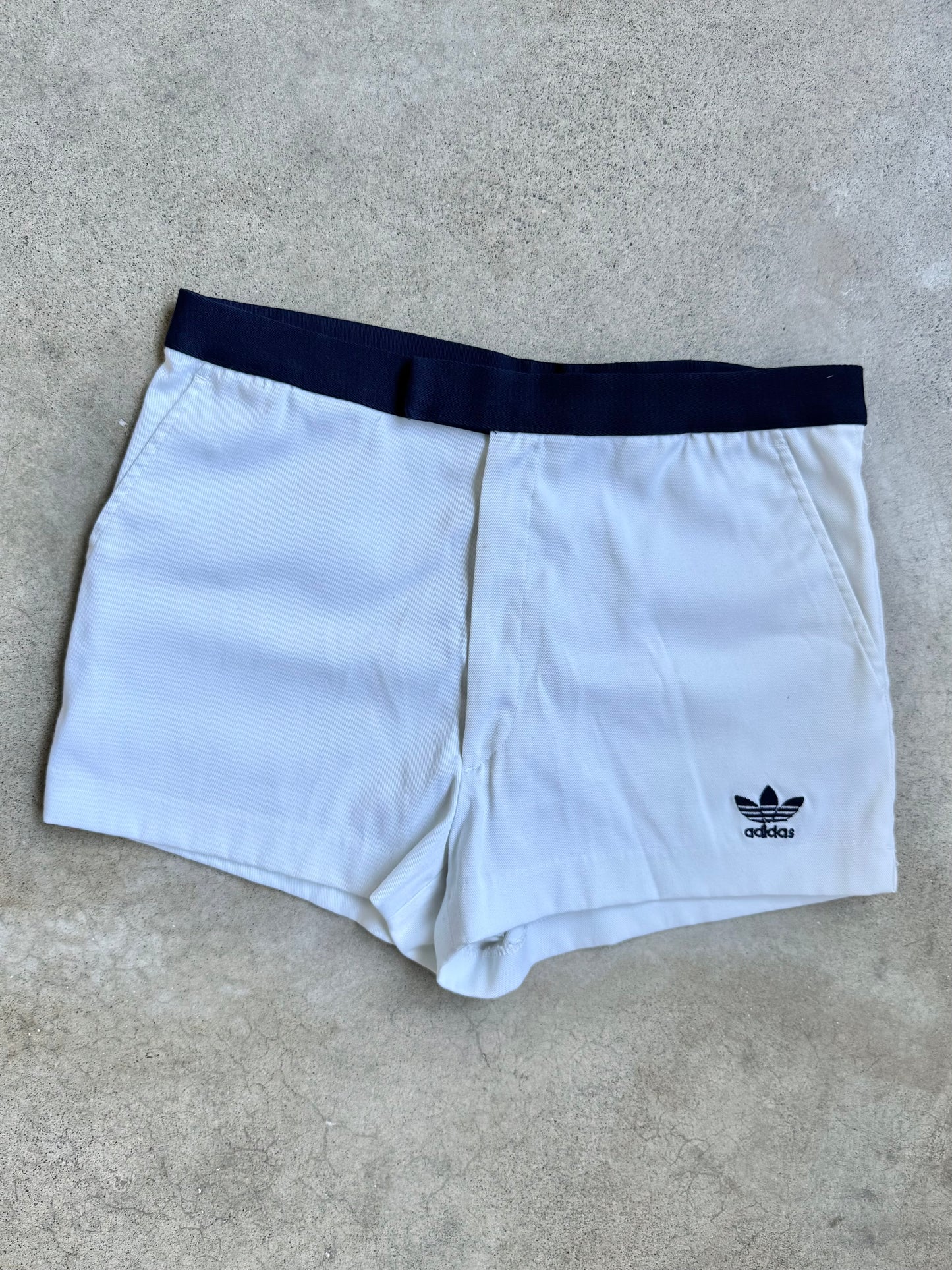 Vintage 1980s Adidas White & Navy Athletic Shorts | 34