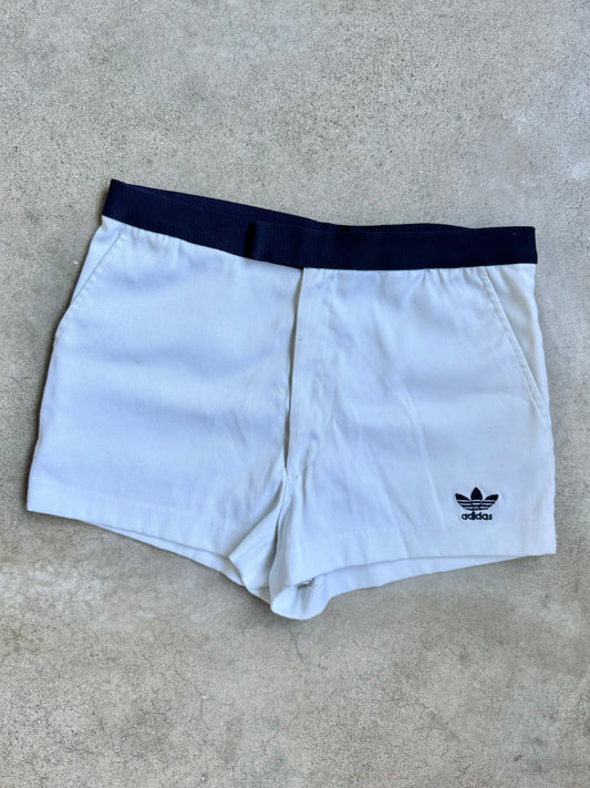 Vintage 1980s Adidas White & Navy Athletic Shorts | 34