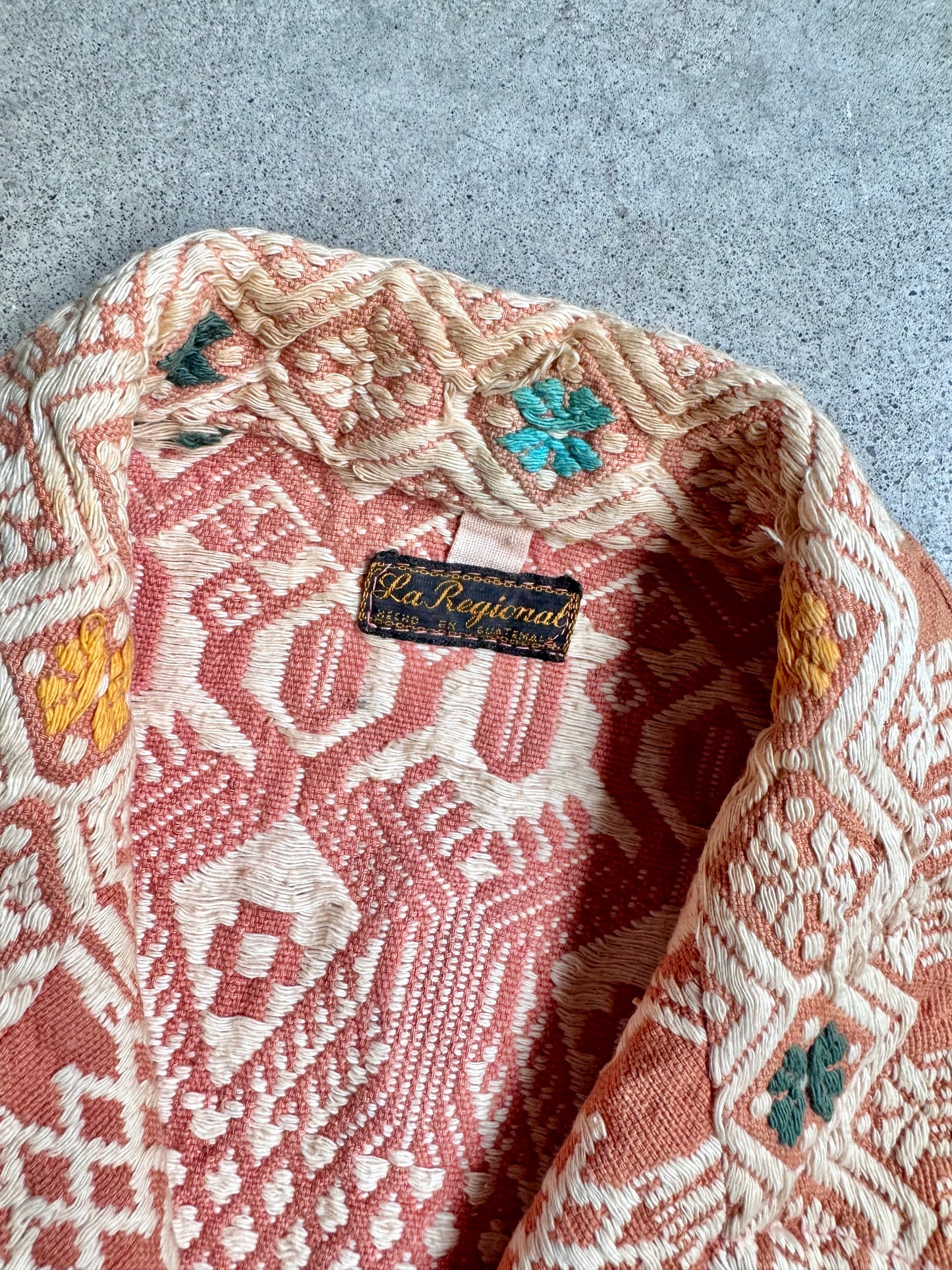 Vintage 1940s La Regional Orange Woven Cotton Guatemalan Chore Coat | Small