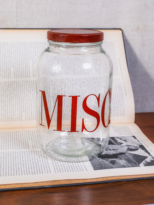 Vintage 1950s Large Misc. Red Lidded Glass Canister