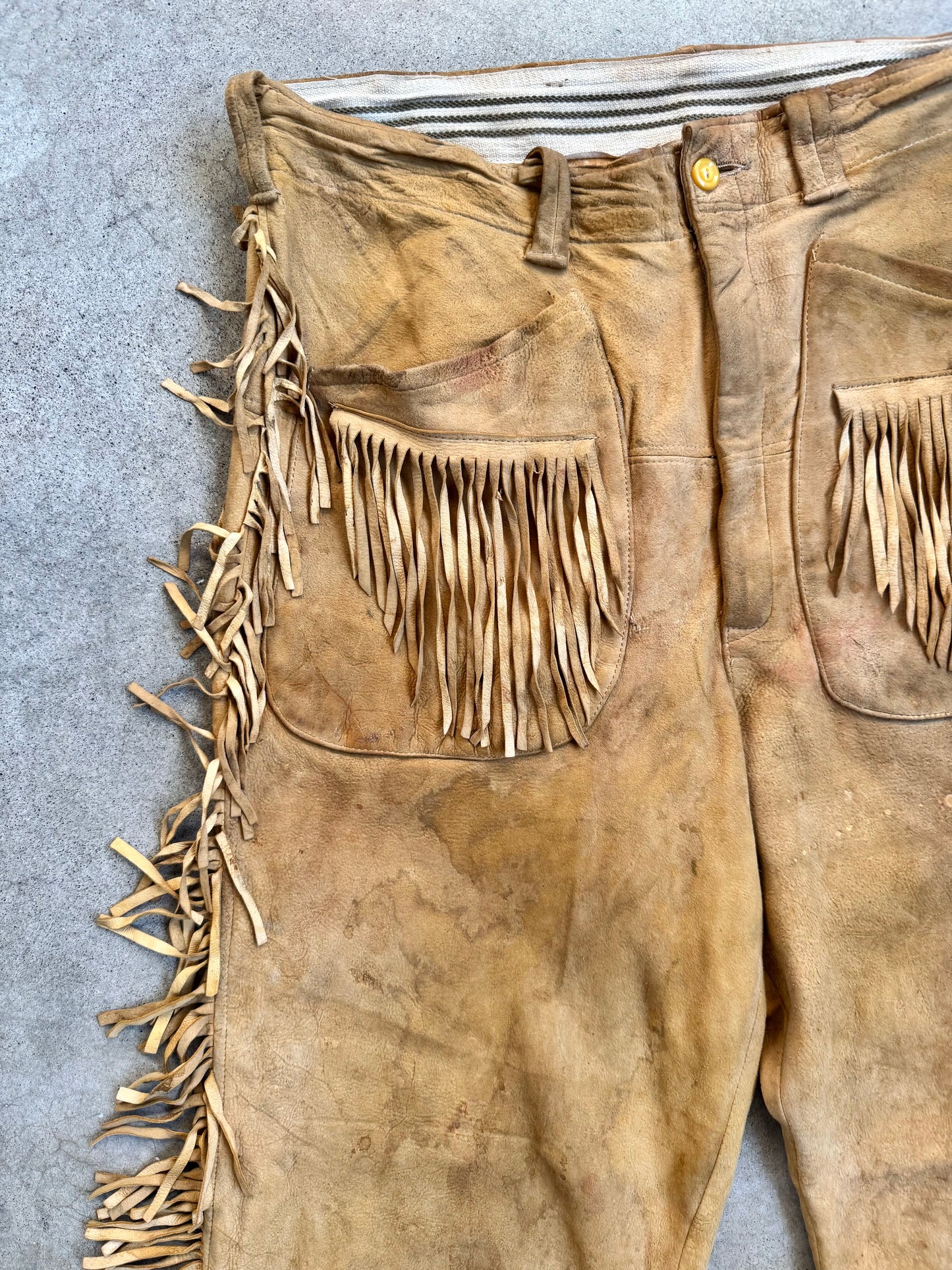Vintage 1950s Handmade Deer Suede Western Fringe Pants | Waist 35”