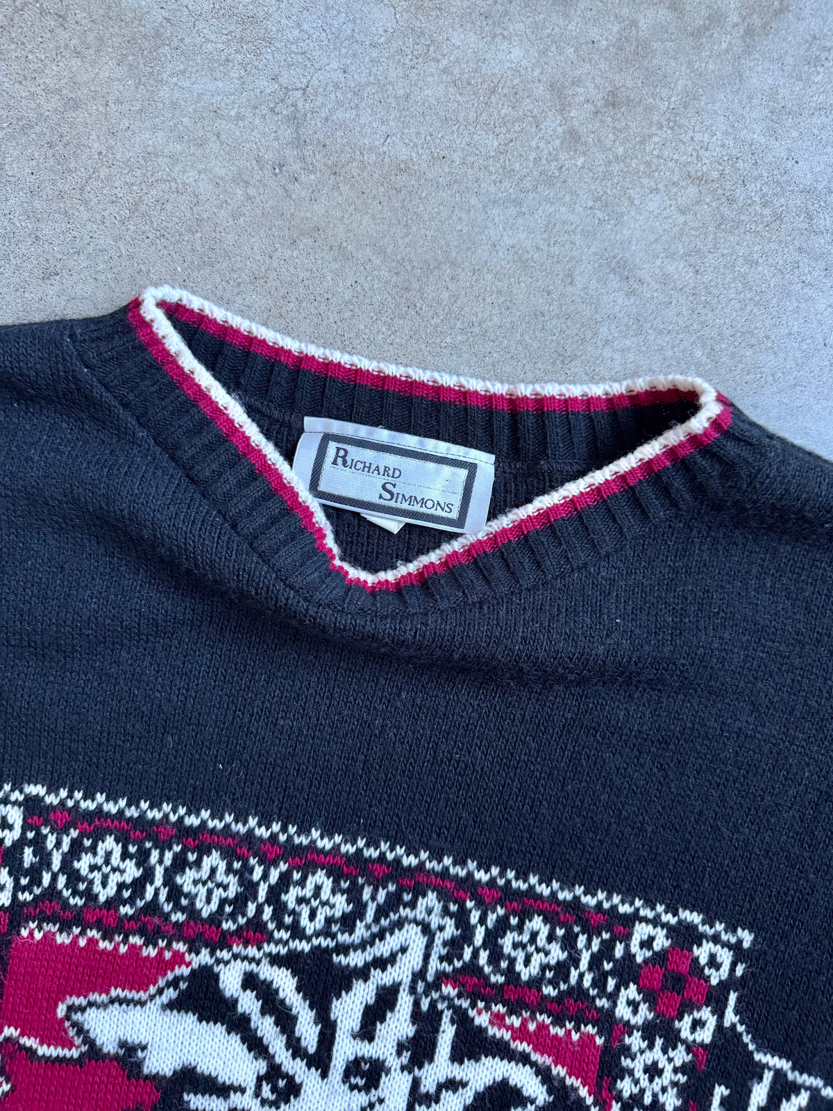 Vintage 1980s Richard Simmons Black & Red Kitten Sweater | 3XL