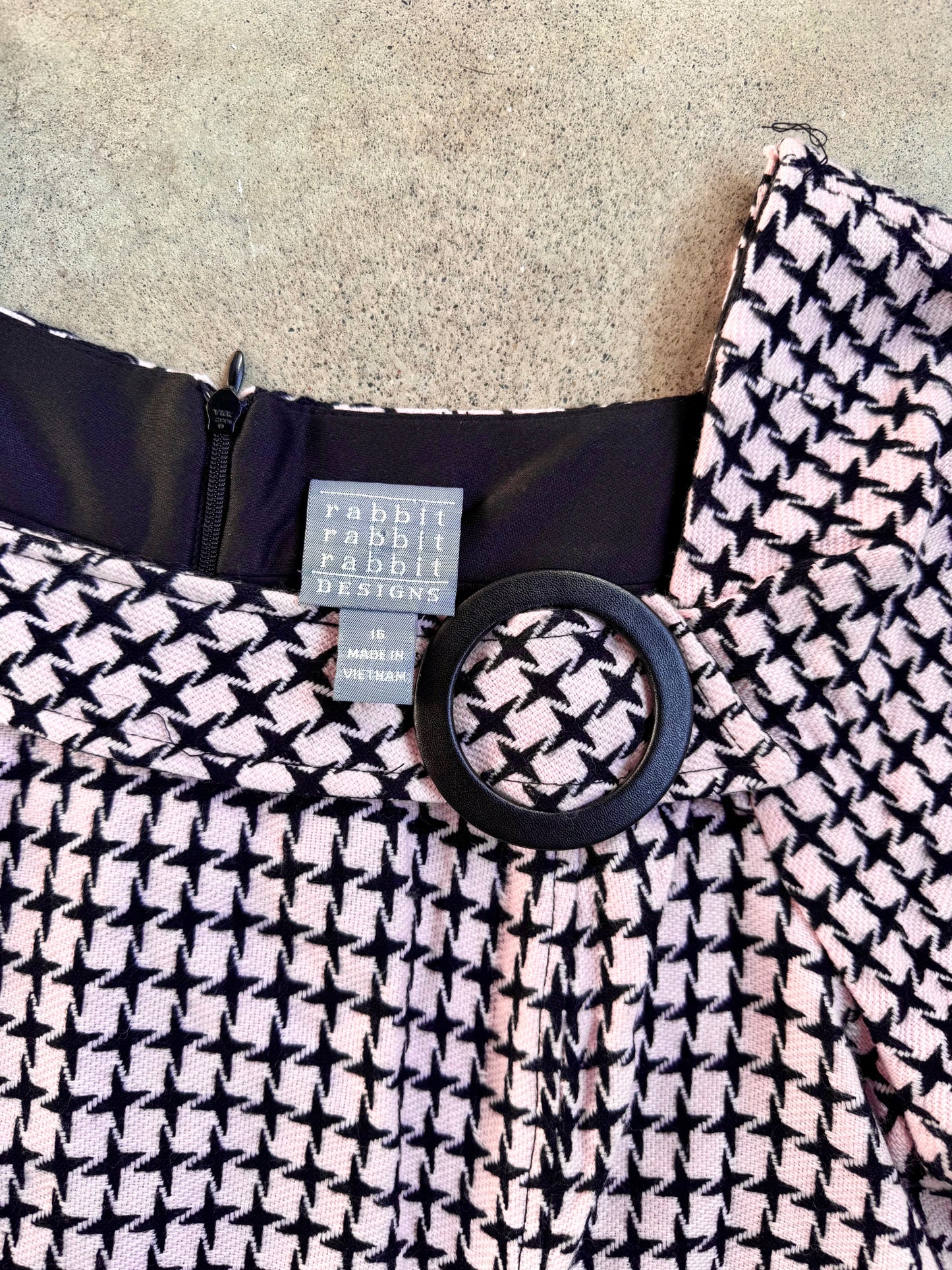 2000s Rabbit Designs Pink & Black Houndstooth Mod-Style Dress | L/XL