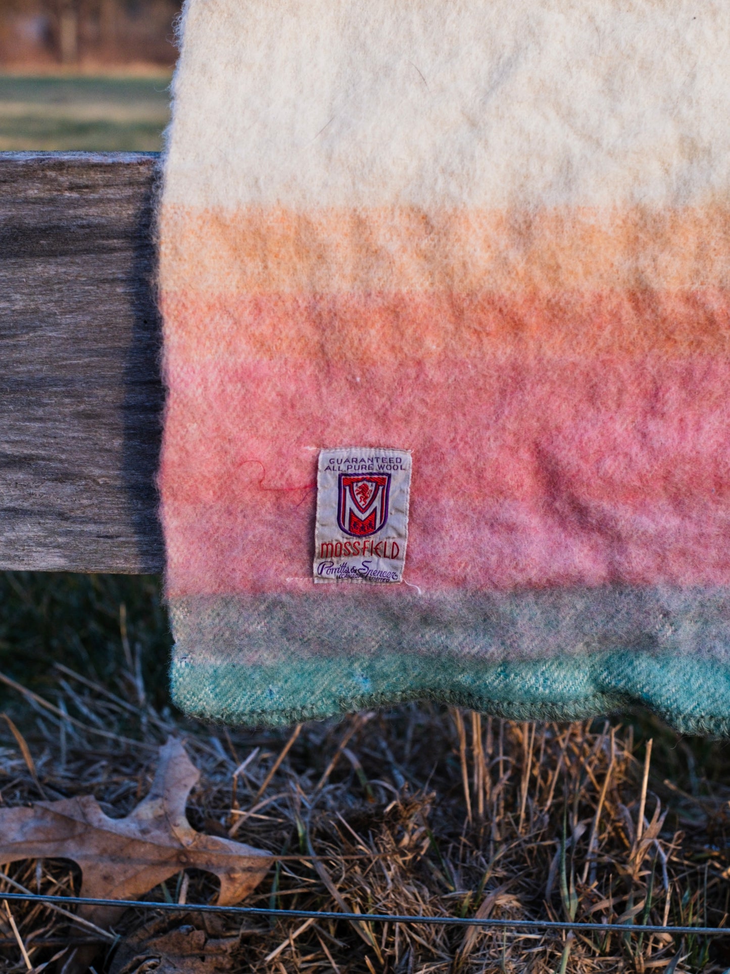 Vintage 1940s Mossfield Porritts & Spencer Pastel Striped Wool Blanket