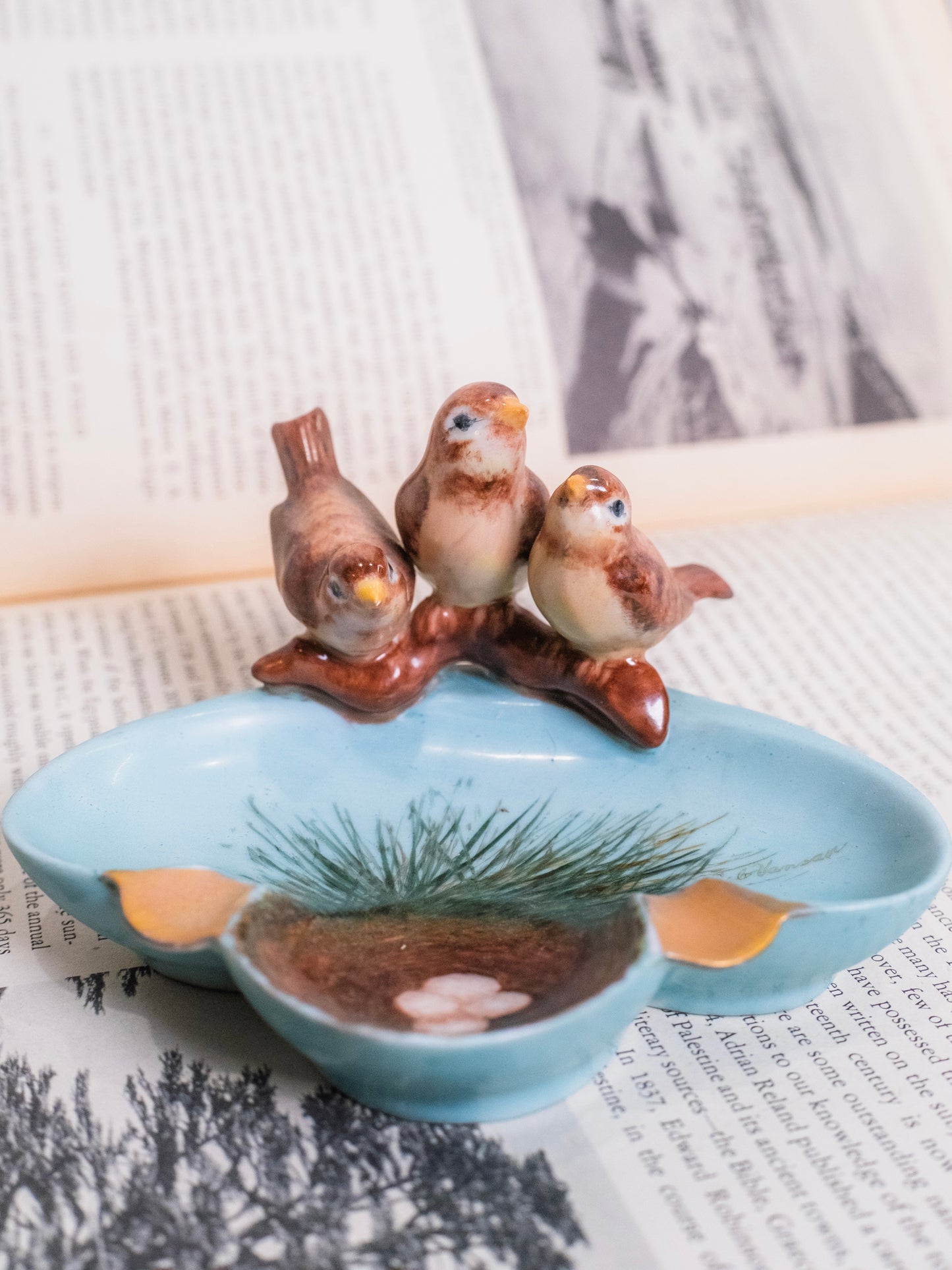 Vintage 1940s Ceramic West German "Birds & Nest" Ashtray