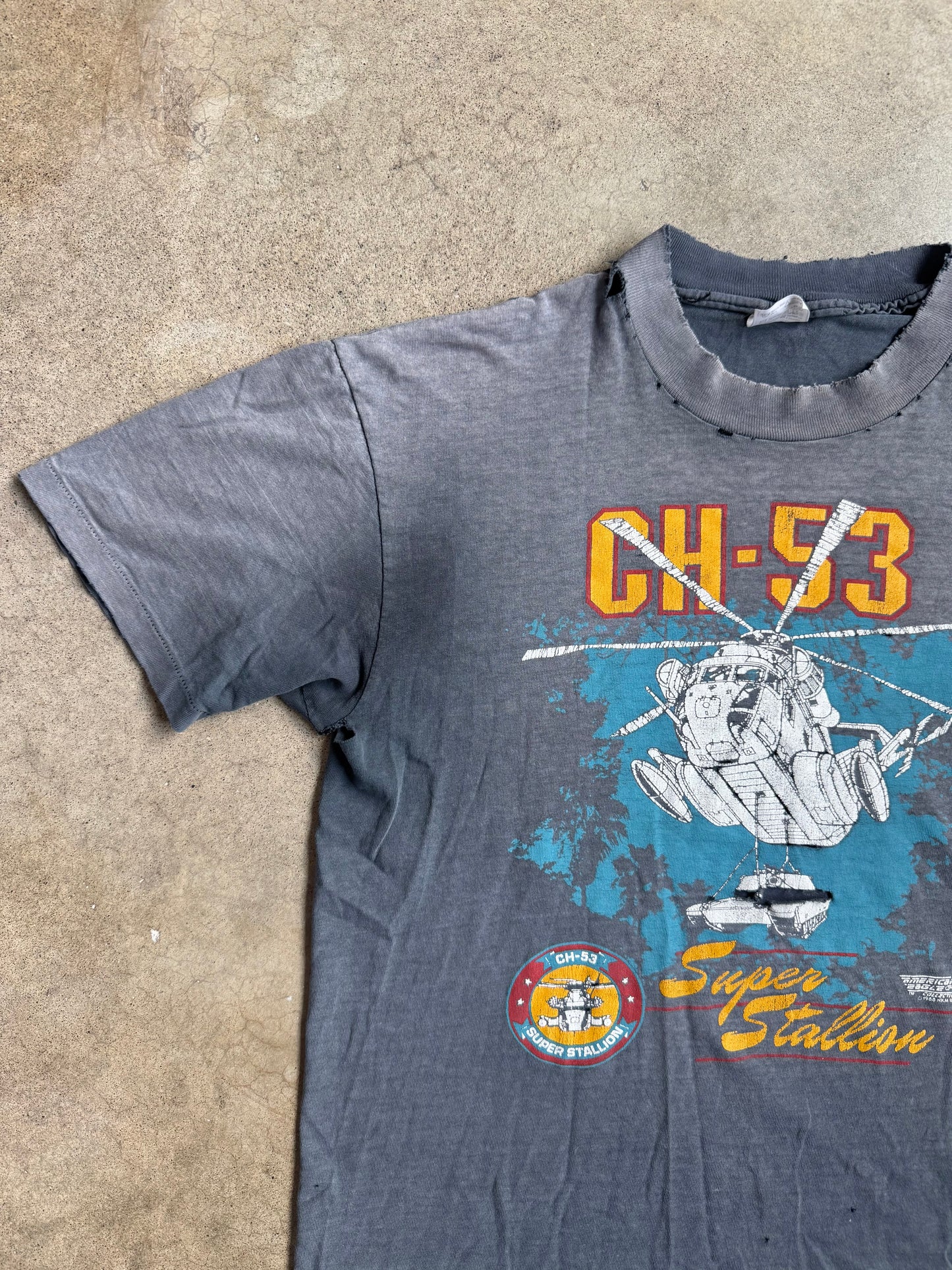 Vintage 1980s Stedman Distressed CH-53 Super Stallion Graphic Tee | Large