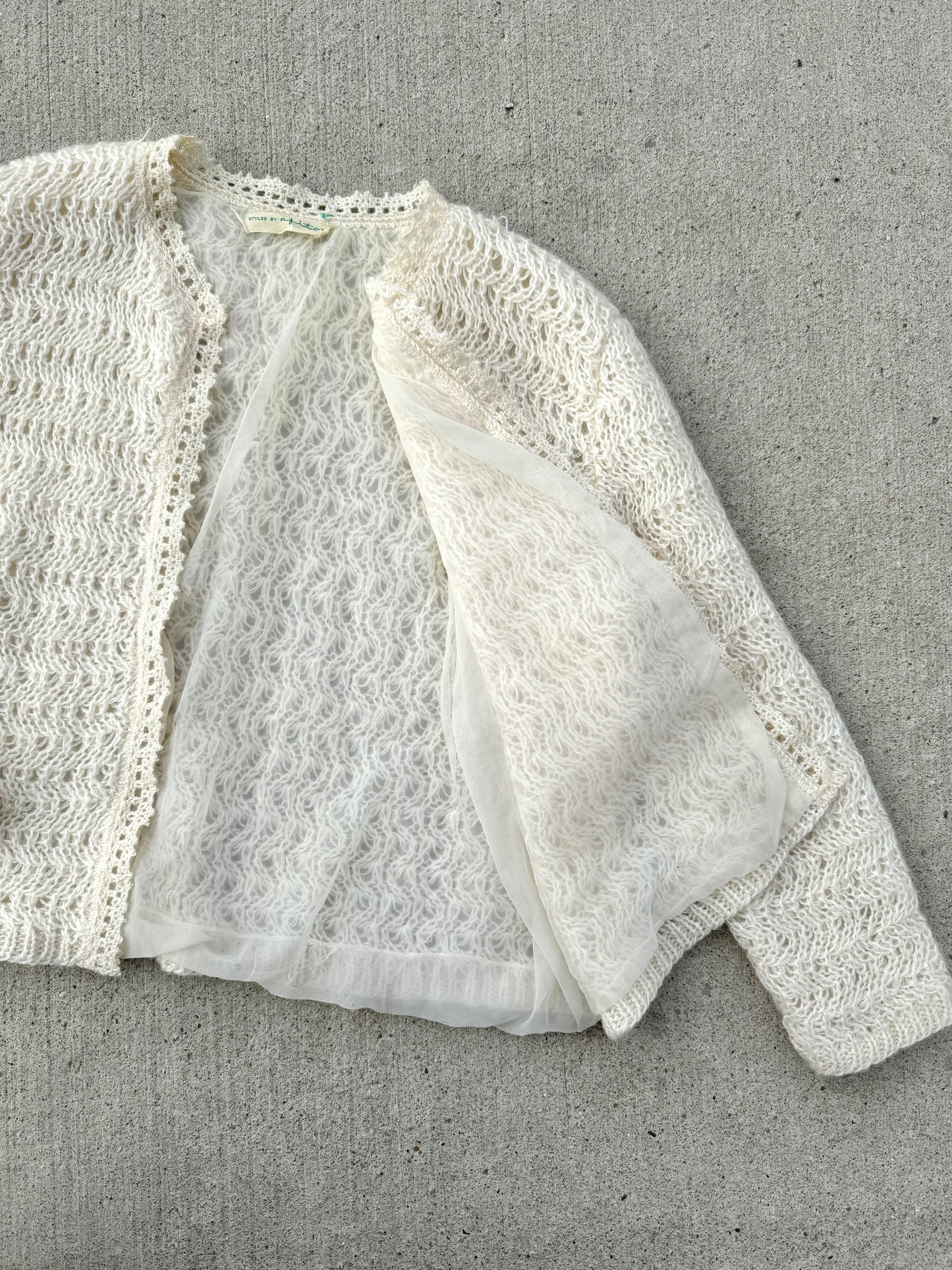 Vintage Ivory Crochet Cropped Open Cardigan | Large