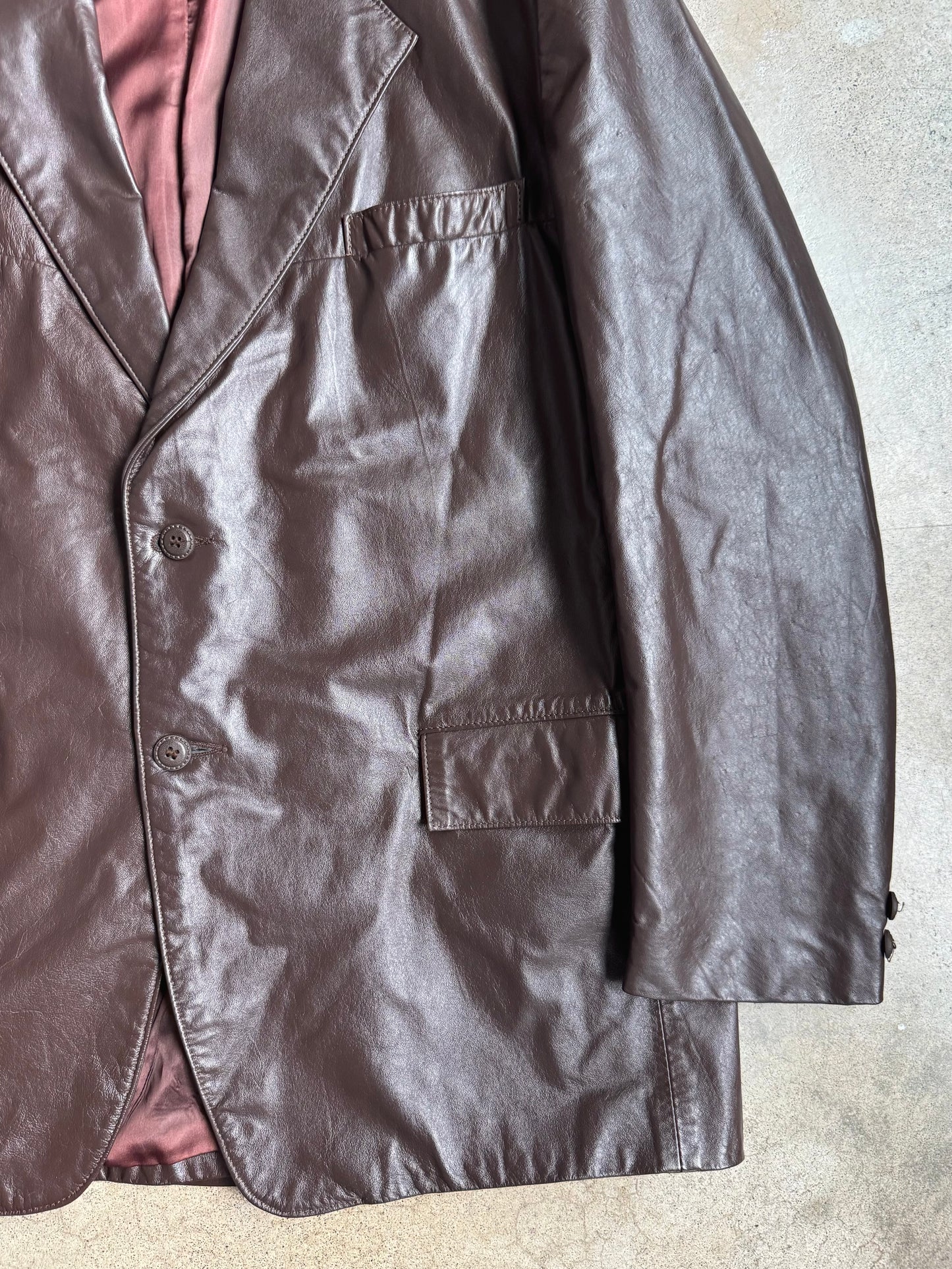 Vintage 1970s Clipper Mist Brown Leather Blazer Jacket | 44R