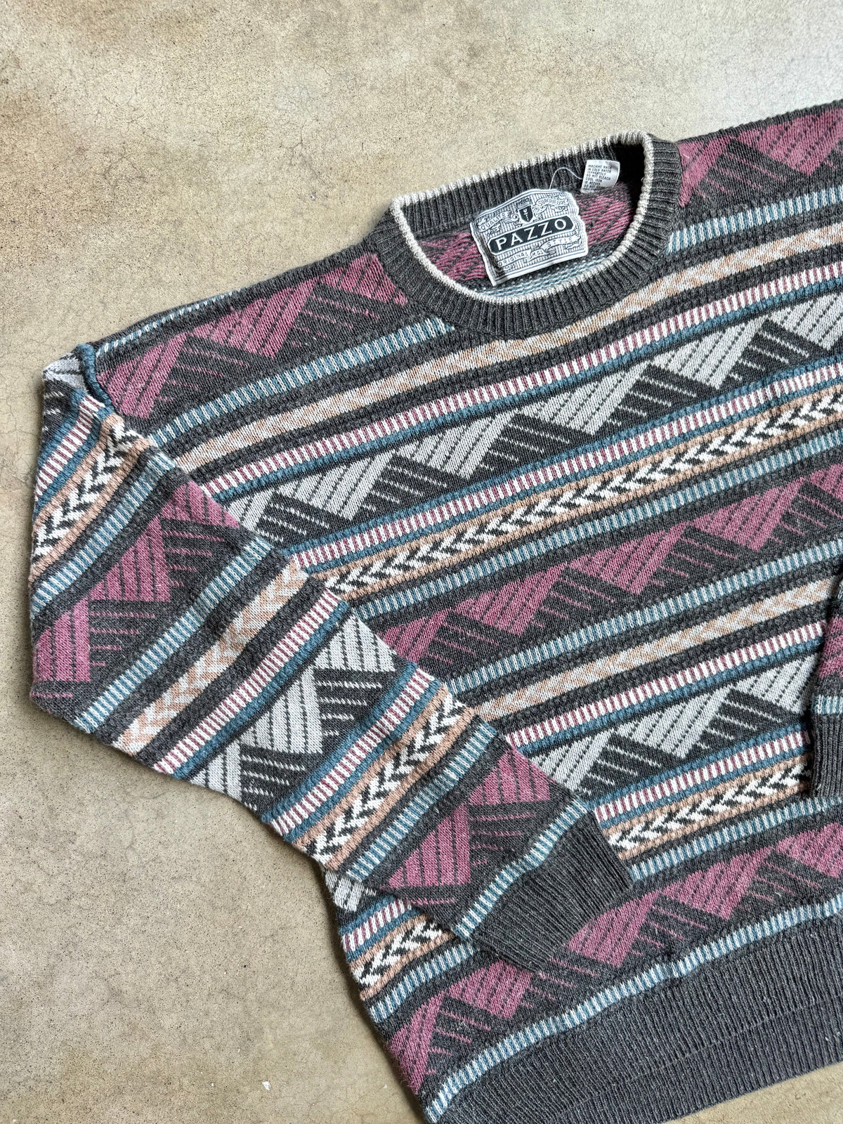 Vintage 1980s/90s Pazzo Geometric Striped Crewneck Sweater | Large