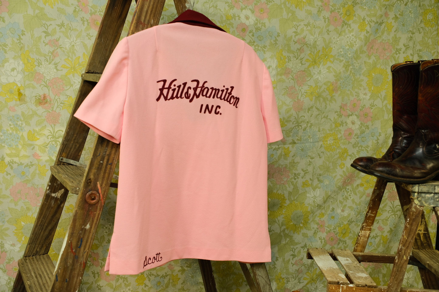 Vintage Hill & Hamilton Marilyn Chainstitch Pink Bowling Shirt