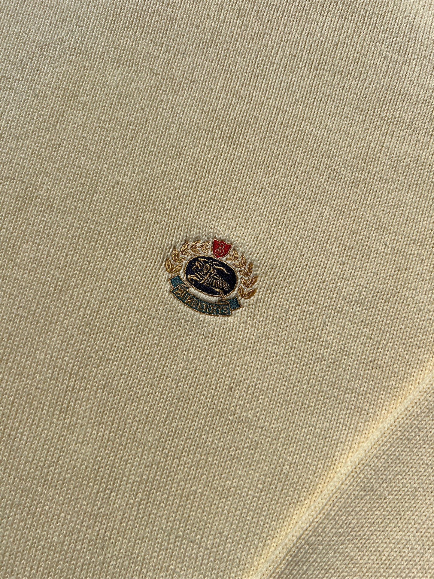 Vintage 1980s Burberry Butter Yellow Cotton Emblem Sweater | Large