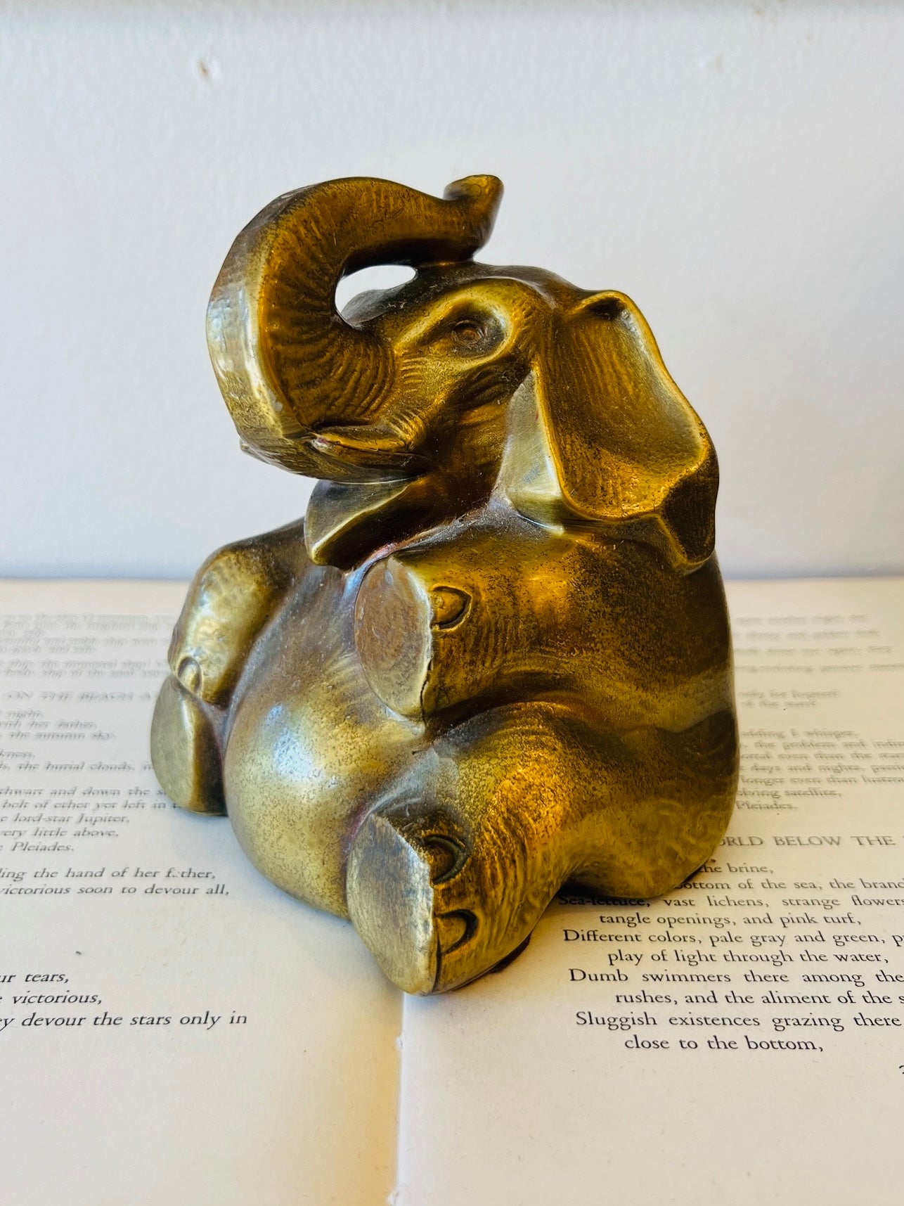 Vintage 1950s Brass Elephant Bookend