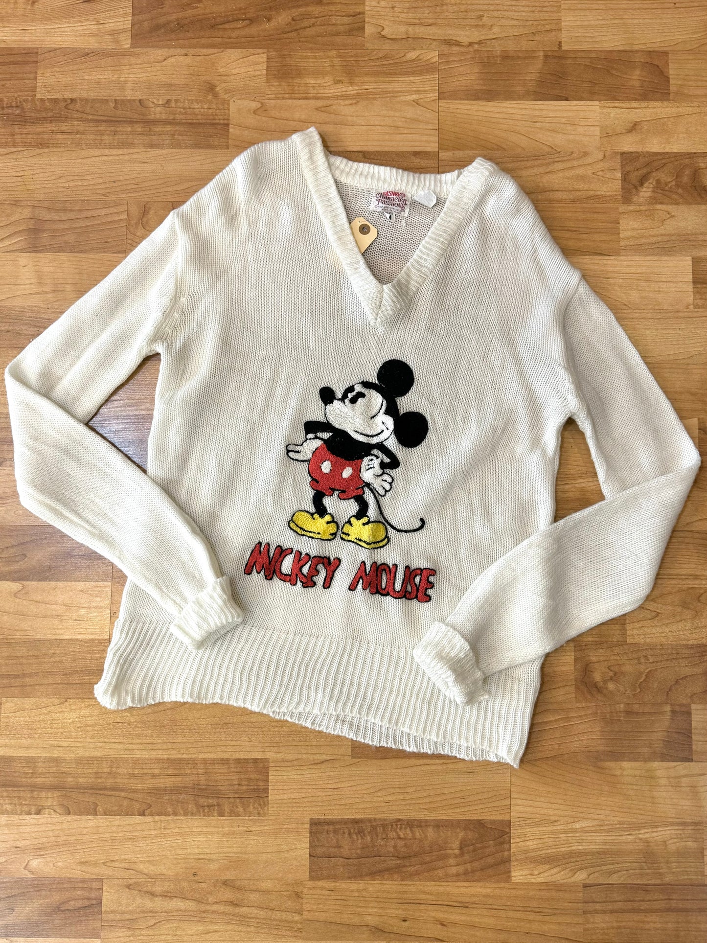 Vintage Disney Mickey Mouse Acrylic Knit V-Neck Sweater | Medium