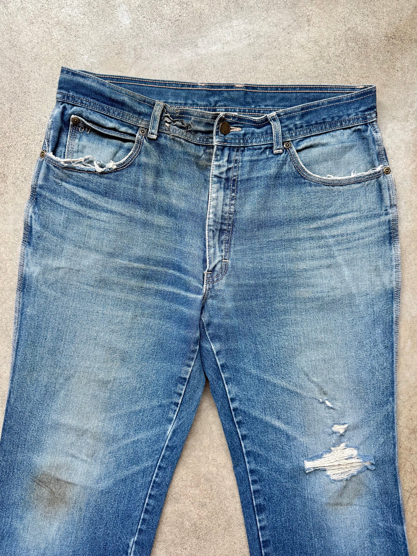 Vintage 1970s Ocean Terminal Distressed Bootcut Jeans | Waist 34”