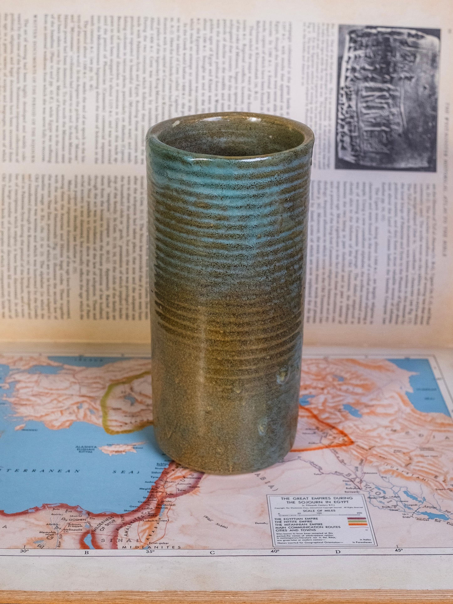 Vintage Zanesville Pottery Ribbed Cylinder Vase