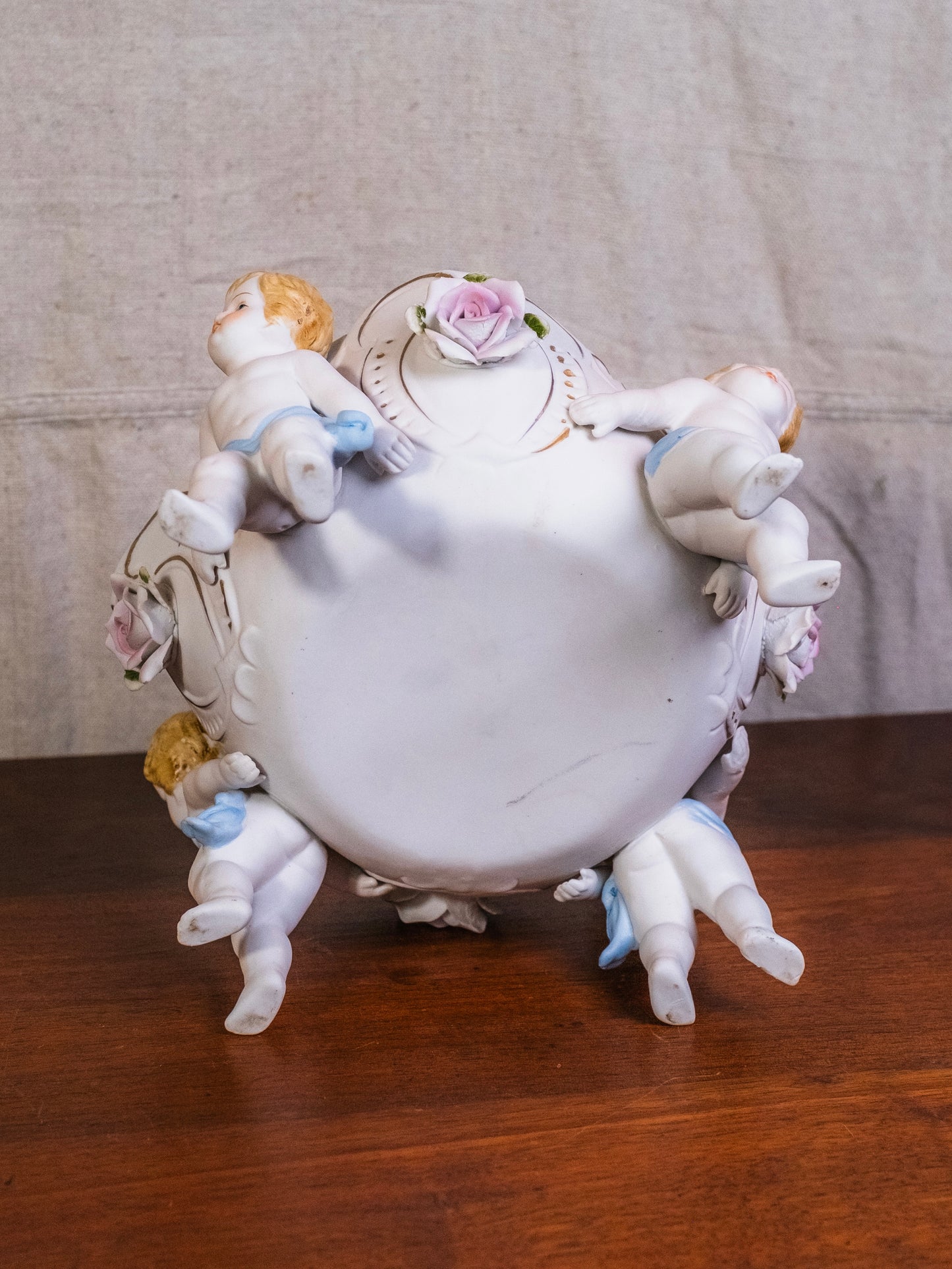 Antique Porcelain Cherub Footed Centerpiece Bowl