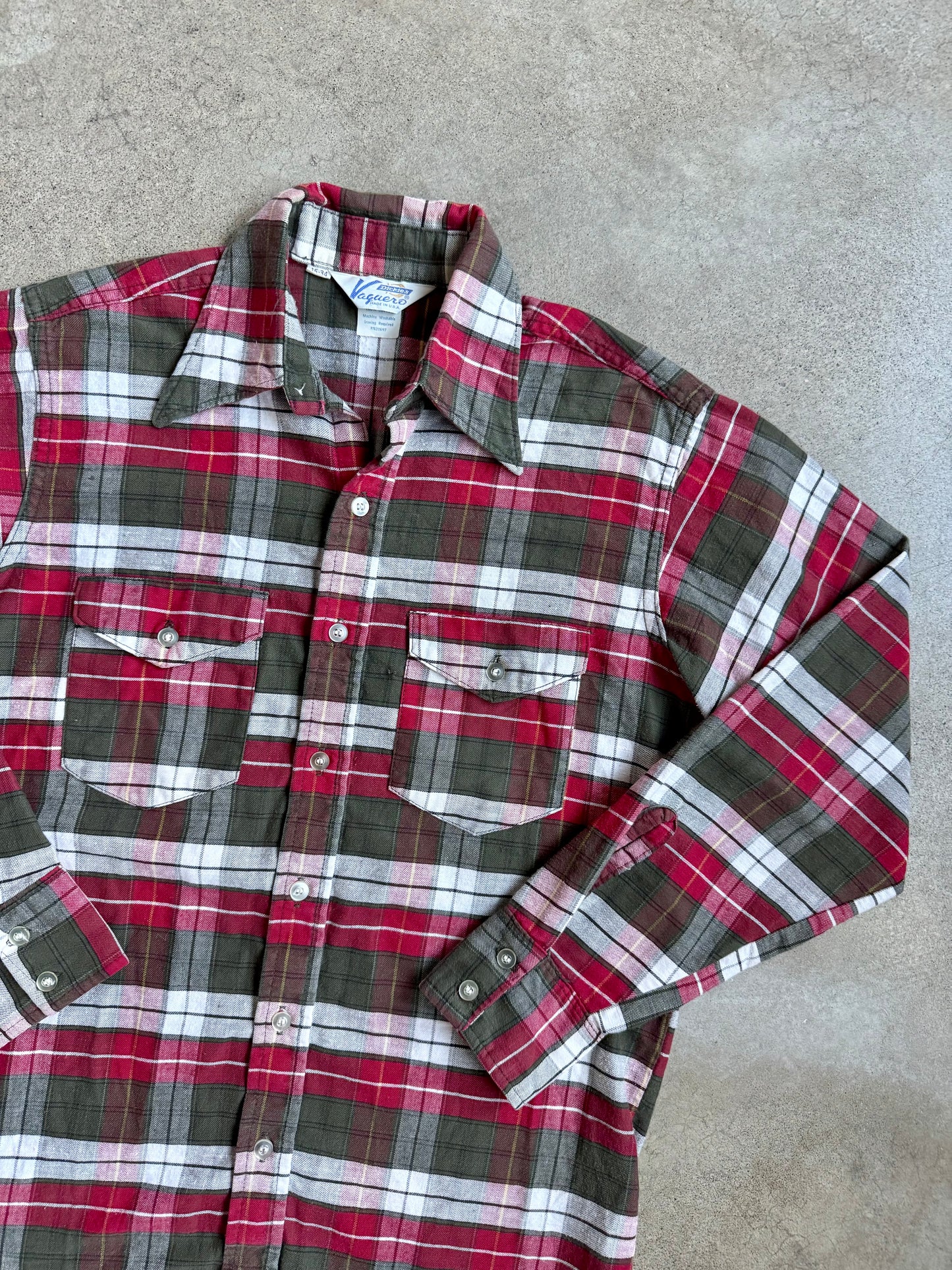 Vintage 1970s Dickies Vaquero Plaid Cotton Button-Up Shirt | Small