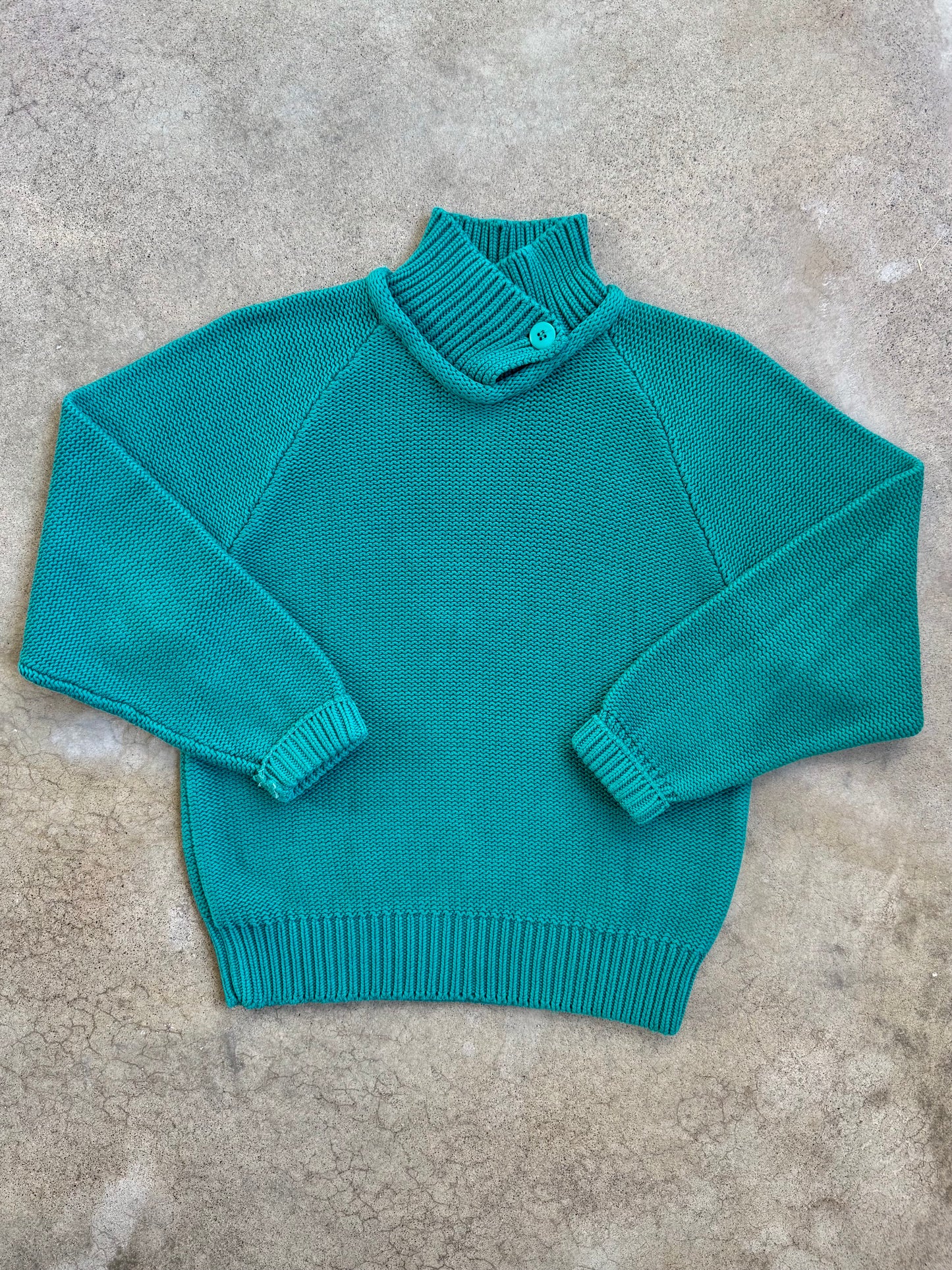 Vintage 1980s Eddie Bauer Teal 100% Cotton Knit Collared Sweater | Small