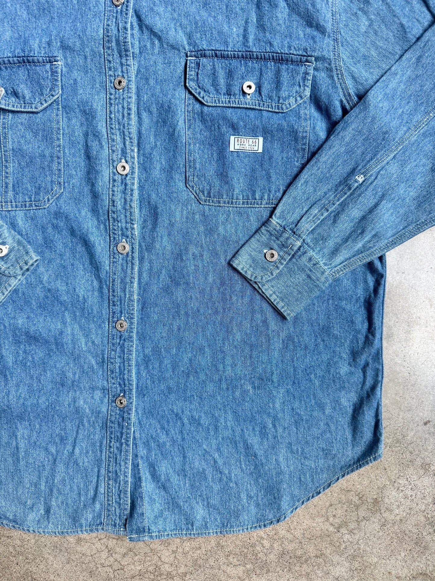 Vintage 1990s Route 66 Denim Utility Shirt | XL