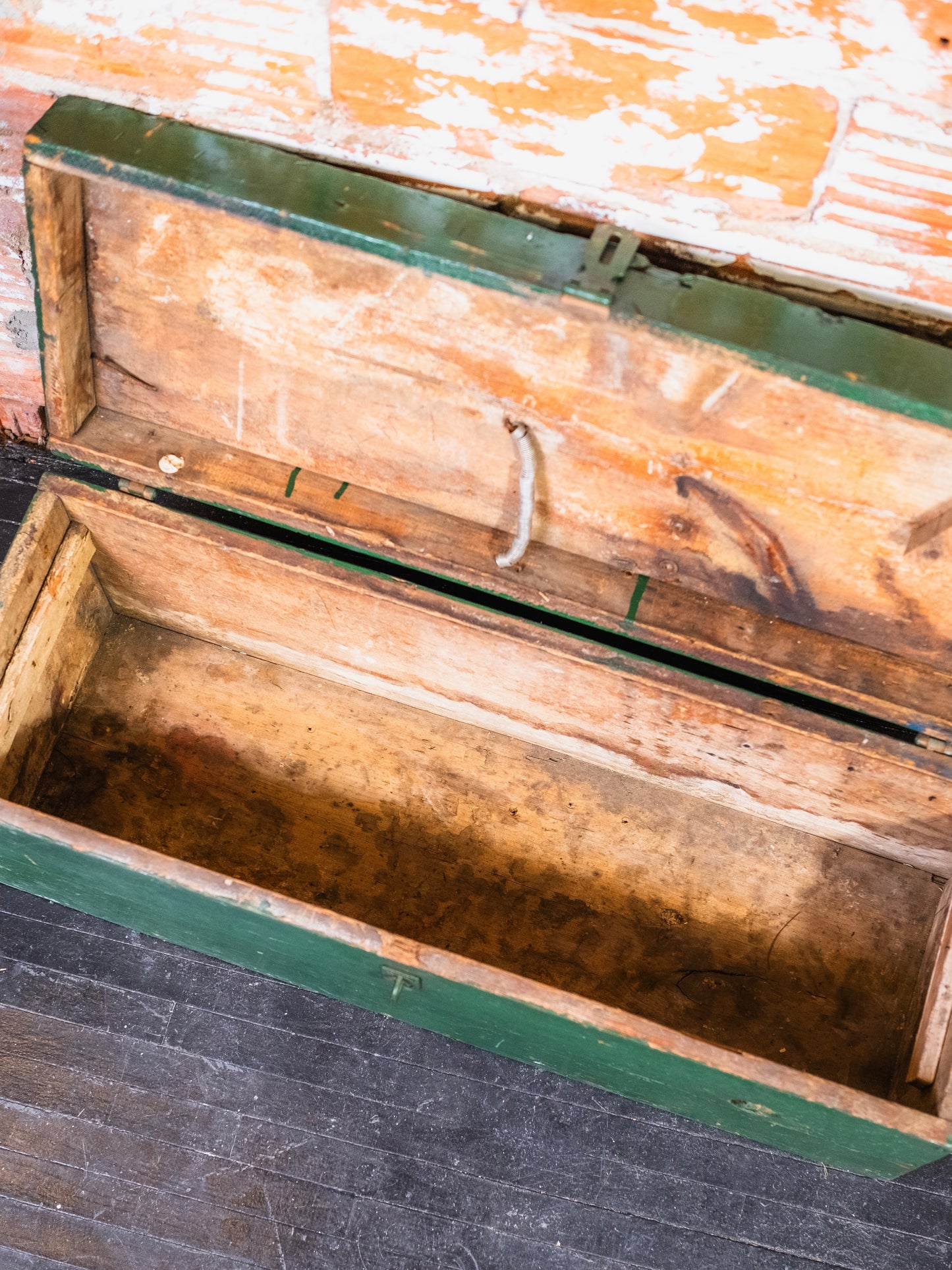Antique Green Painted Wood Tool Box